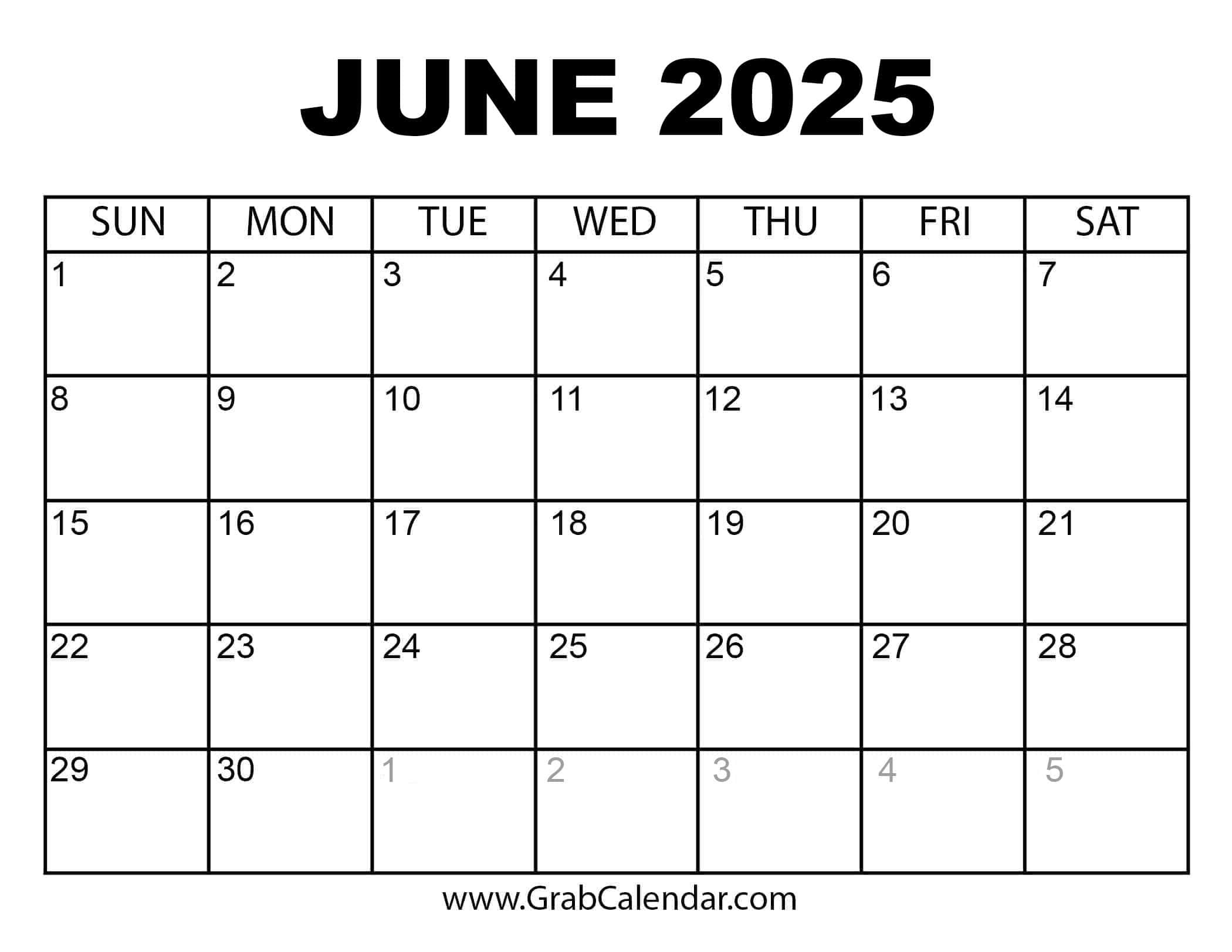 Printable June 2025 Calendar within September 2024 - June 2025 Printable Calendar