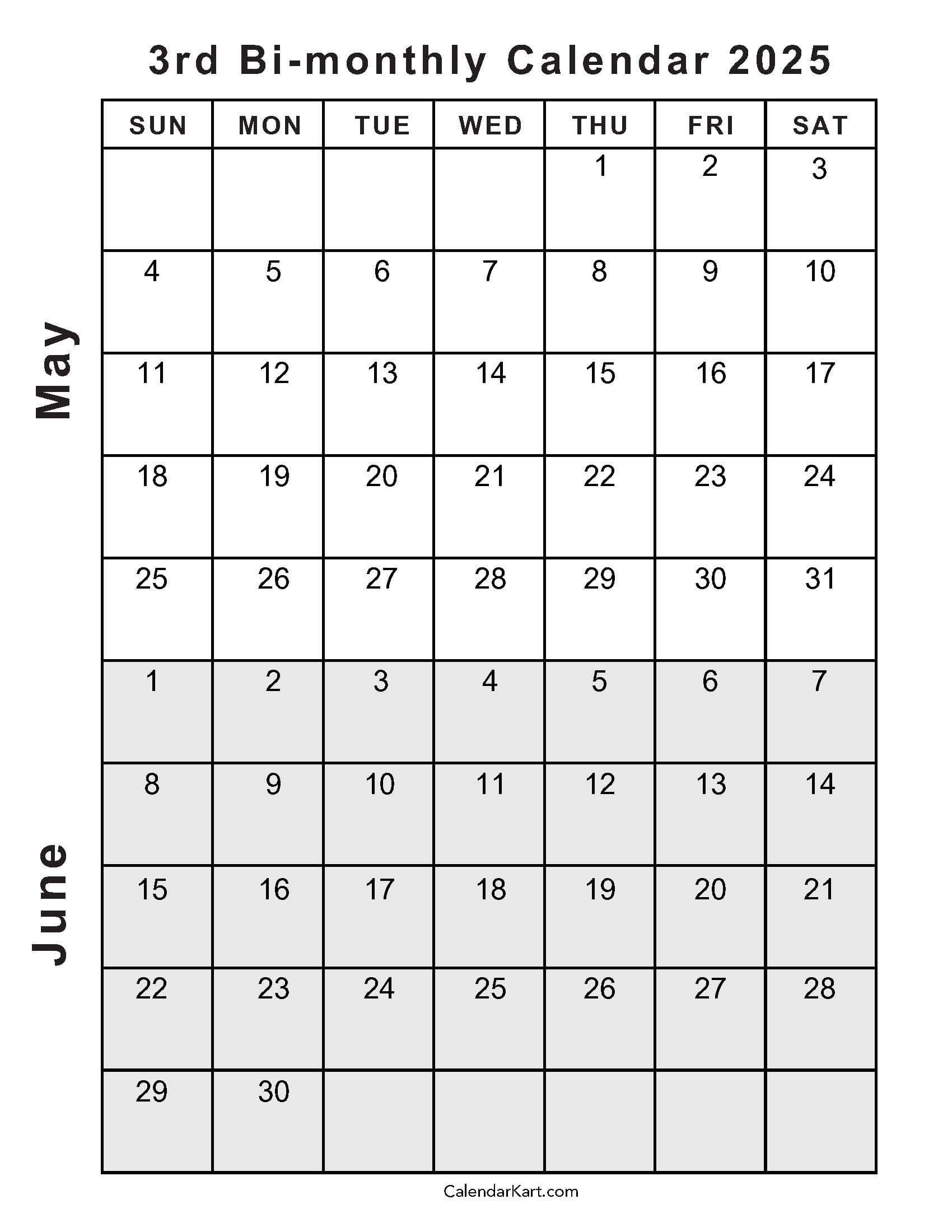 Printable May June 2025 Calendar Templates | Calendarkart with Blank Calendar May and June 2025