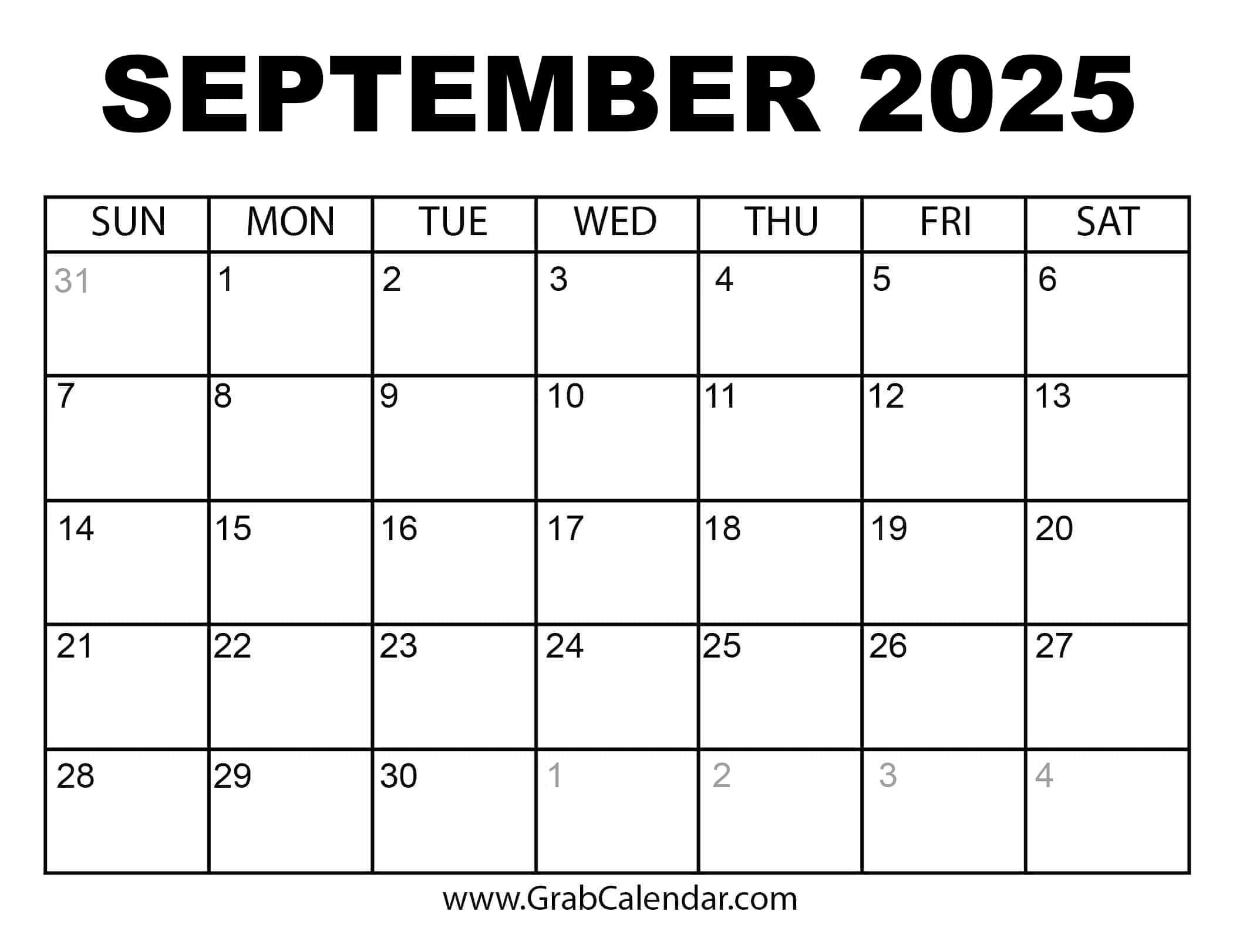 Printable September 2025 Calendar throughout Printable Calendar September 2024 - June 2025