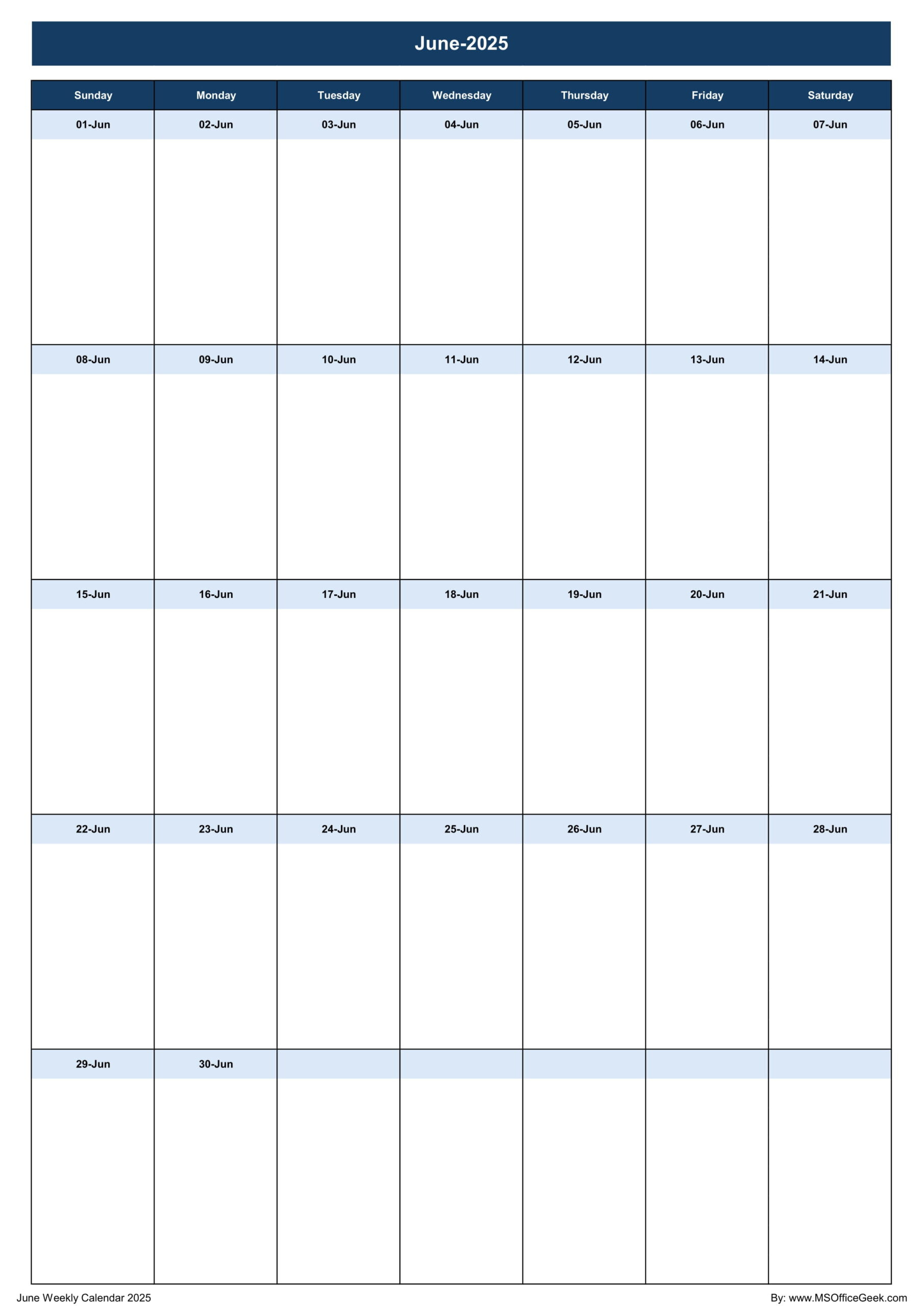 Ready-To-Use Printable Weekly Calendar 2025 - Msofficegeek within Weekly Calendar June 2025 Printable