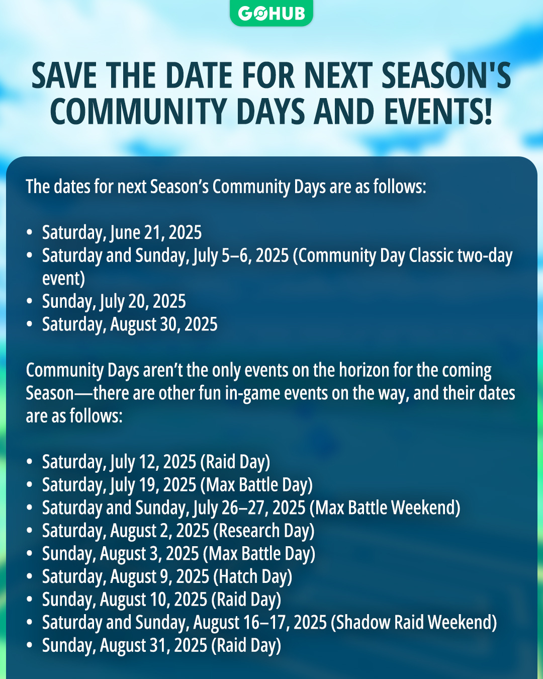 Save The Date For Next Season&amp;#039;S Community Days And Events intended for Pokemon Go June Calendar 2025