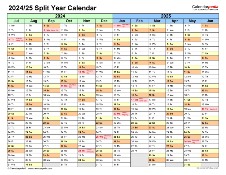 July 2024 – June 2025 Calendar Printable