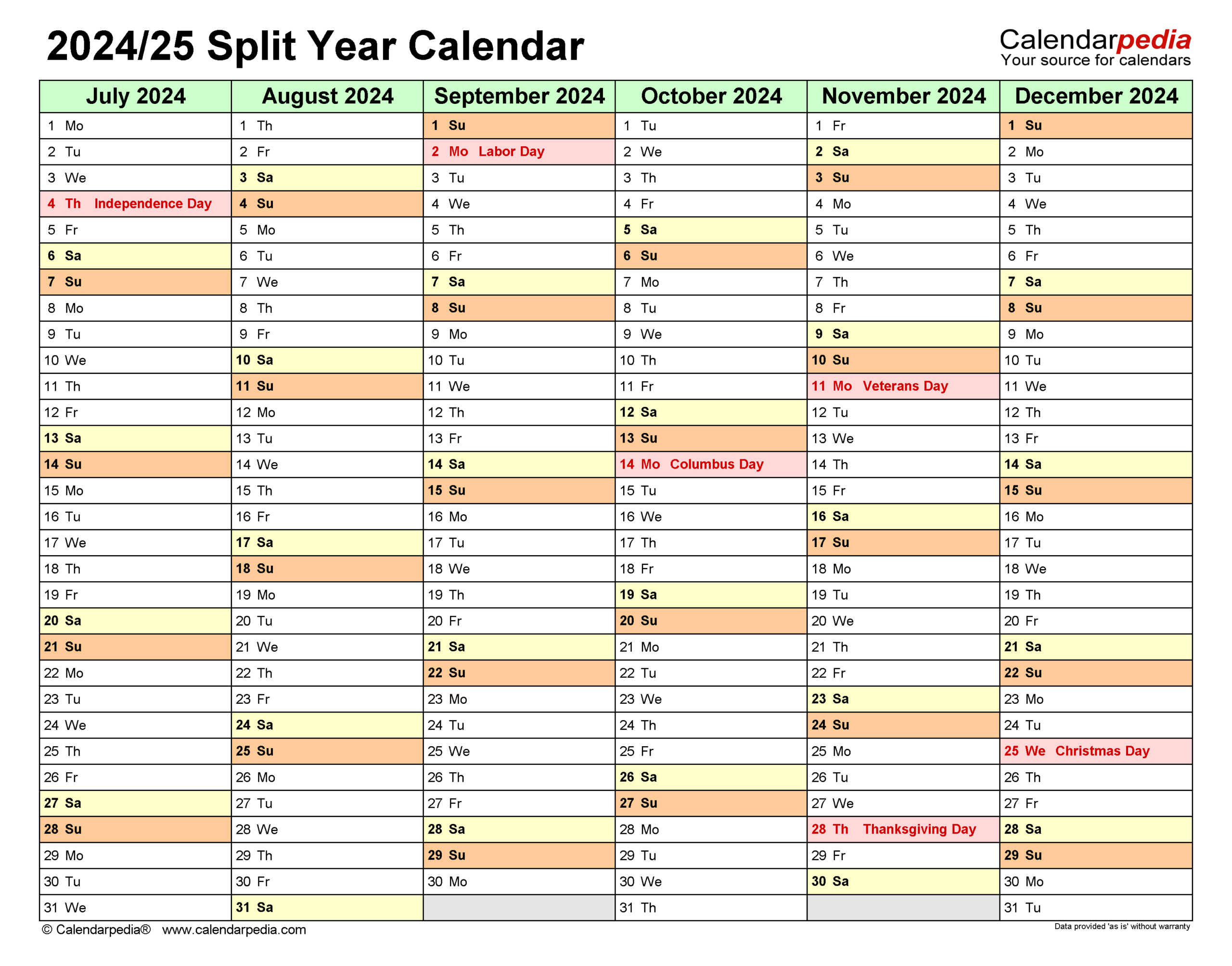Split Year Calendars 2024/2025 (July To June) - Pdf Templates inside Calendar August 2024 - June 2025