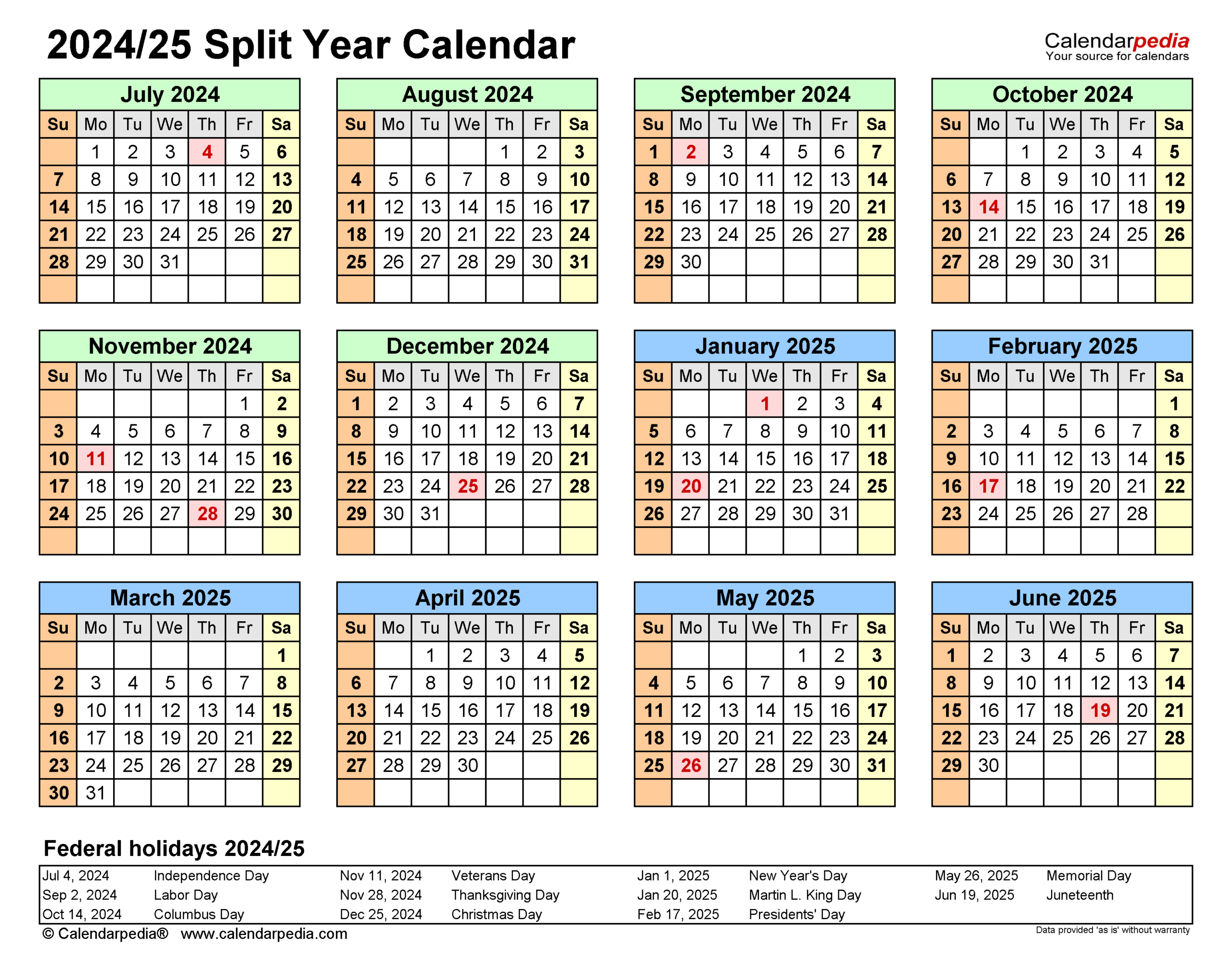 Split Year Calendars 2024/2025 (July To June) - Pdf Templates intended for July 2024 Through June 2025 Calendar