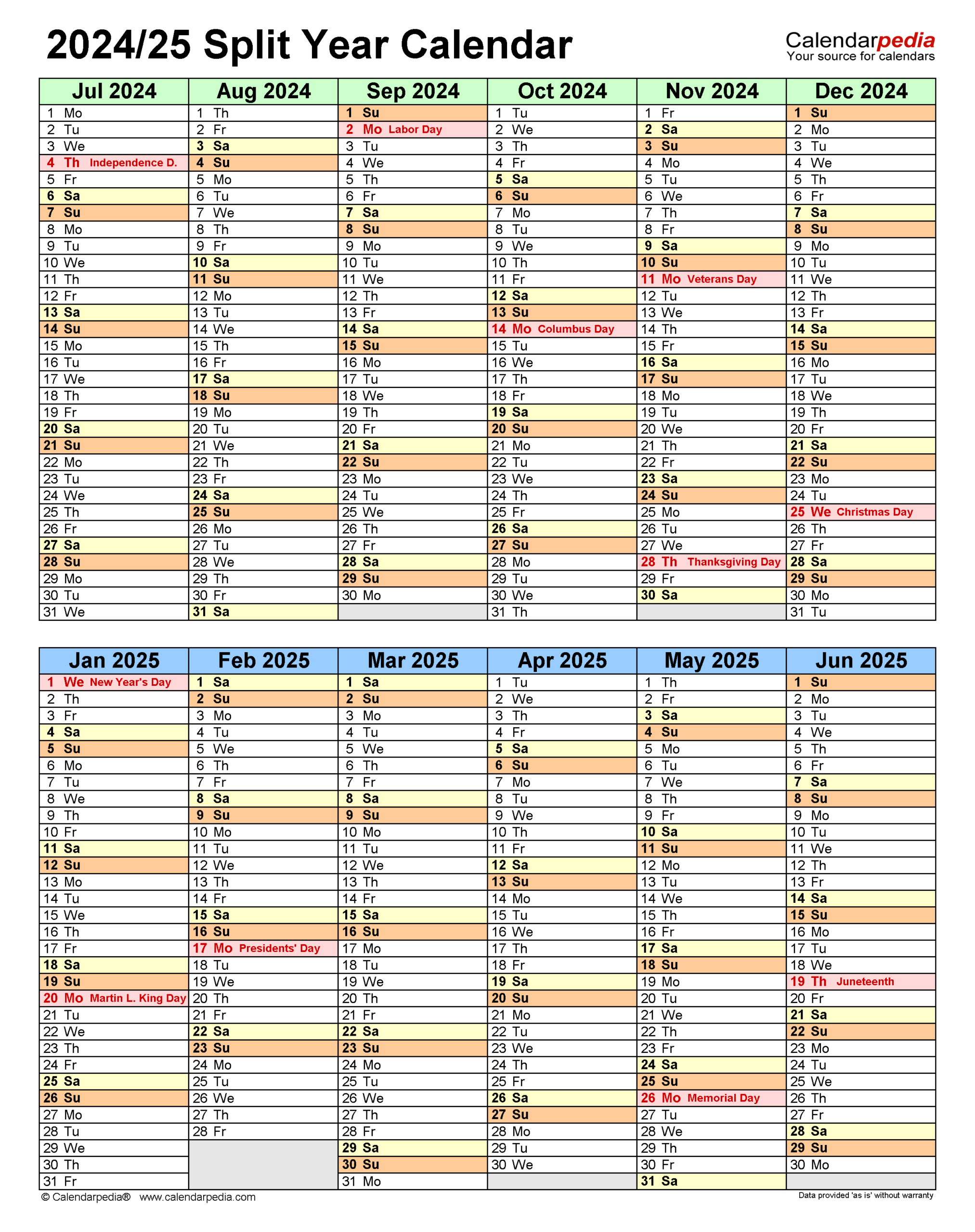 Split Year Calendars 2024/2025 (July To June) - Pdf Templates regarding July 2024 Through June 2025 Calendar