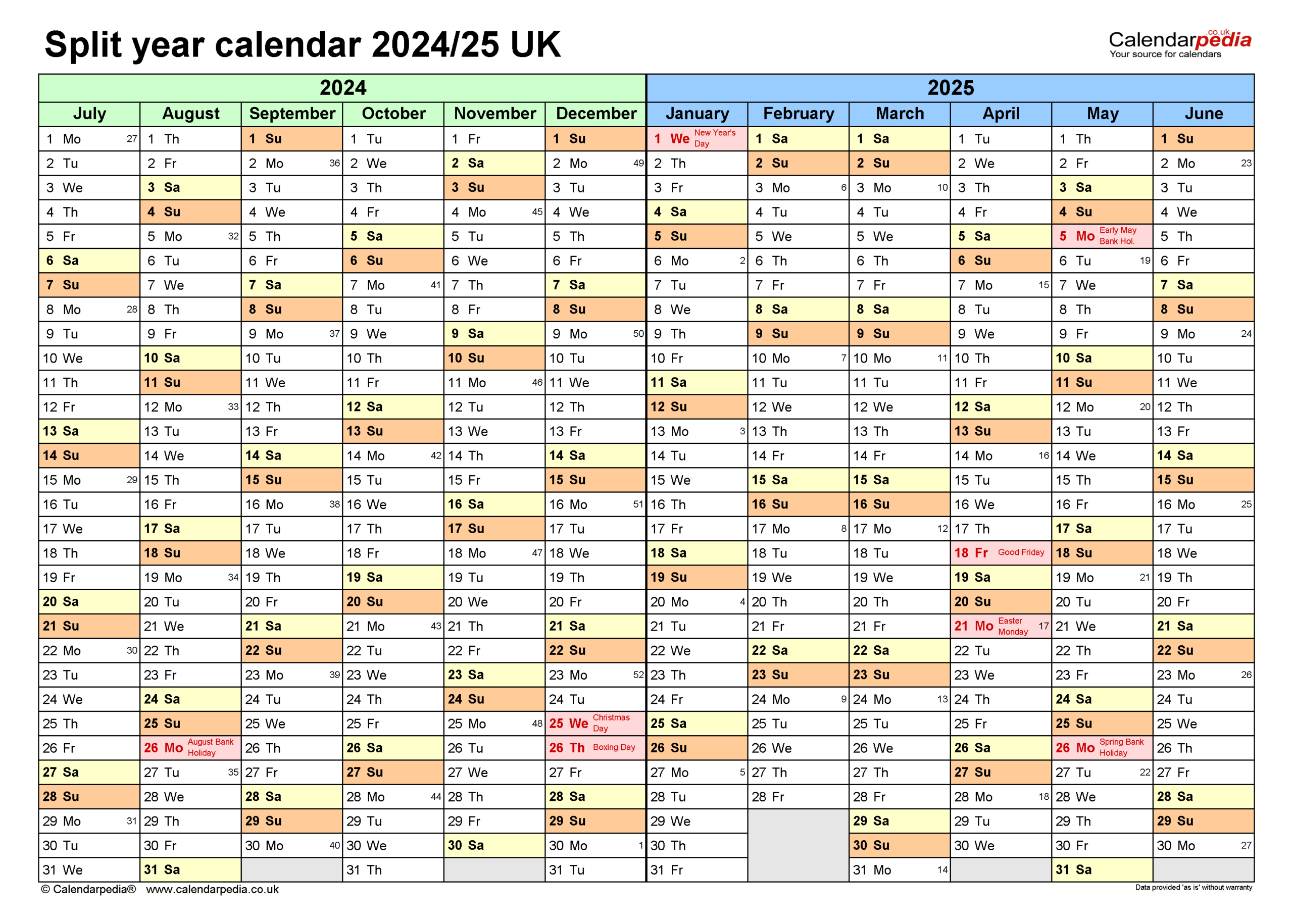 Split Year Calendars 2024/25 Uk (July To June) For Pdf in Calendar September 2024 To June 2025