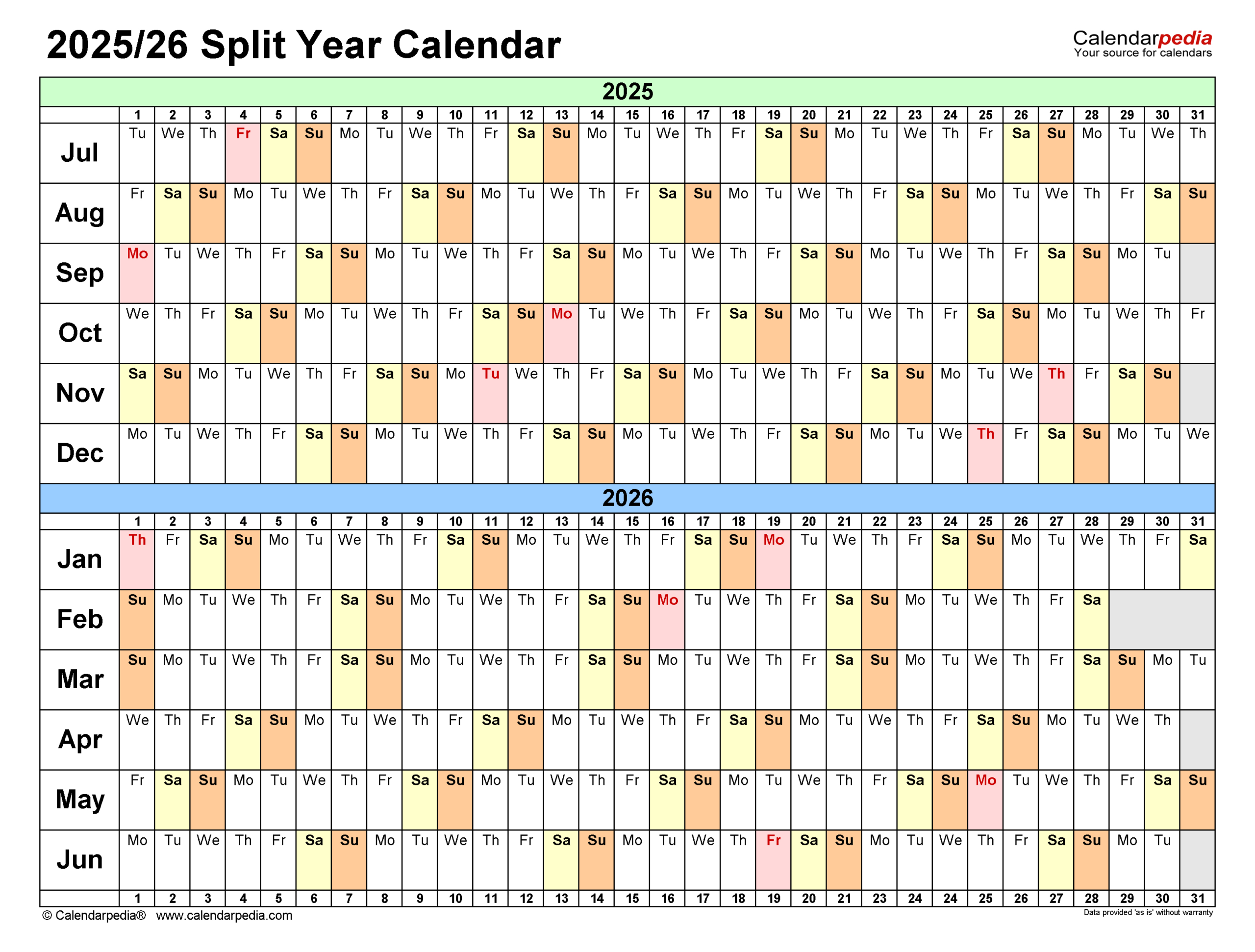 Split Year Calendars 2025/2026 (July To June) - Pdf Templates with June 2025 - June 2026 Calendar
