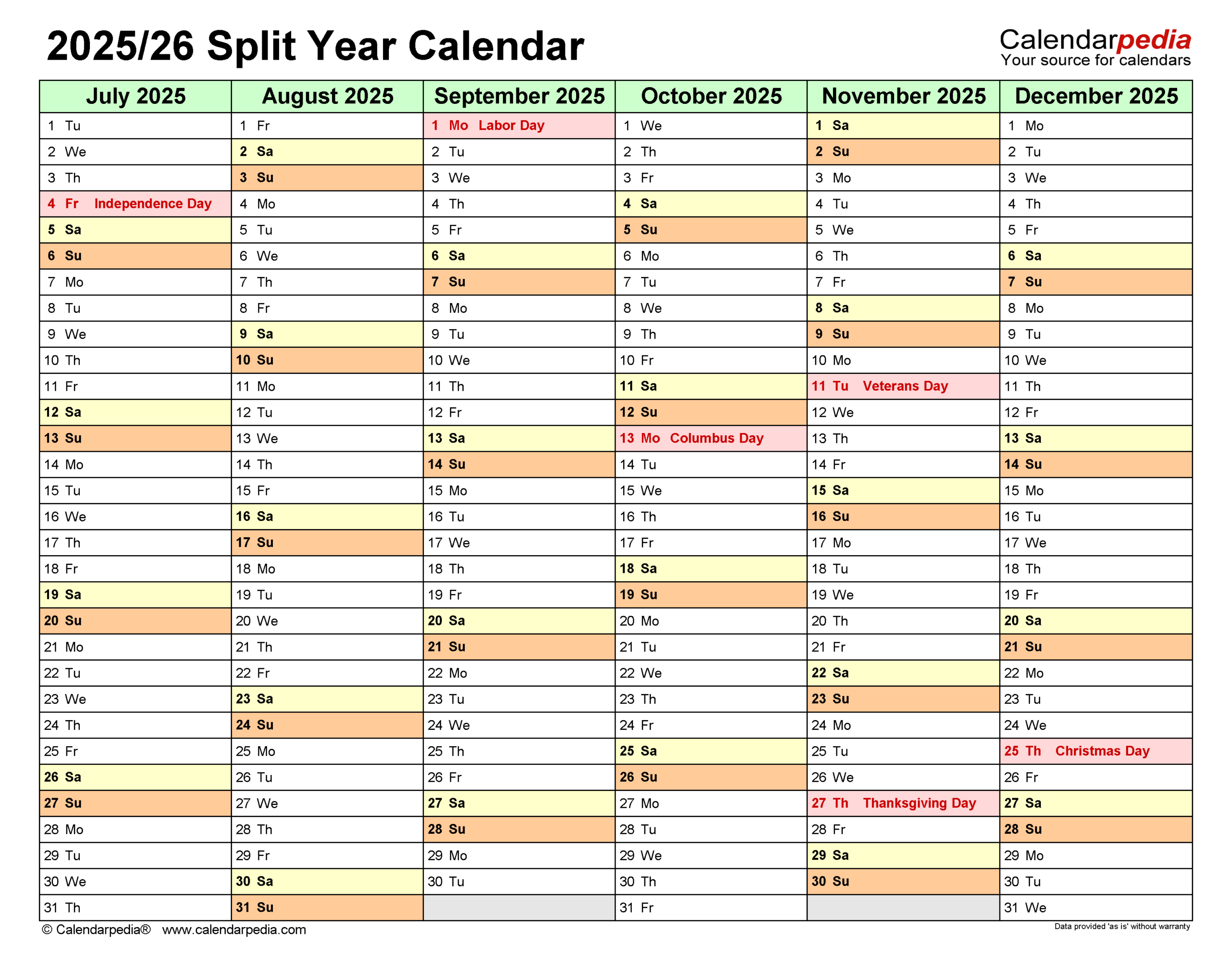 Split Year Calendars 2025/2026 (July To June) - Pdf Templates with regard to June 2025 - June 2026 Calendar