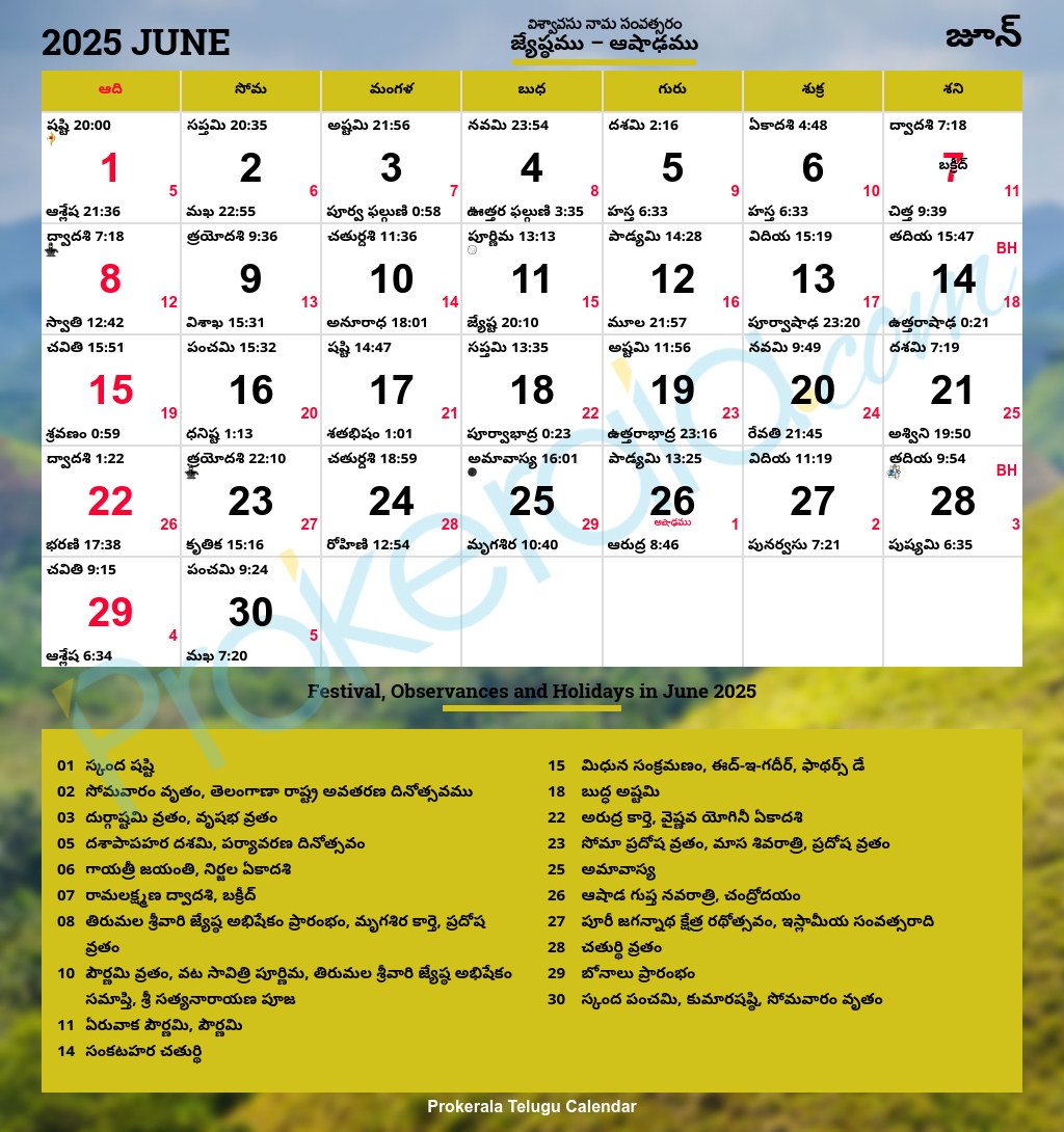 Telugu Calendar 2025, June within June Telugu Calendar 2025
