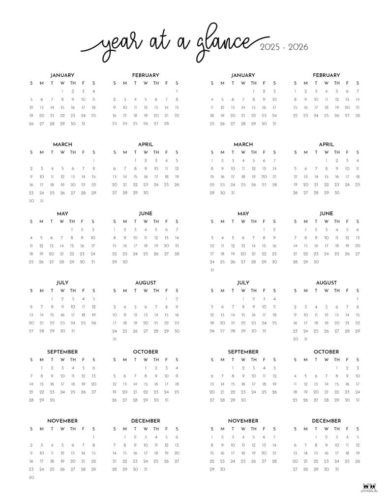 2025-2026 Two Year Calendars - 10 Free Cals | Printabulls with July 2025 To June 2026 Calendar Printable Free