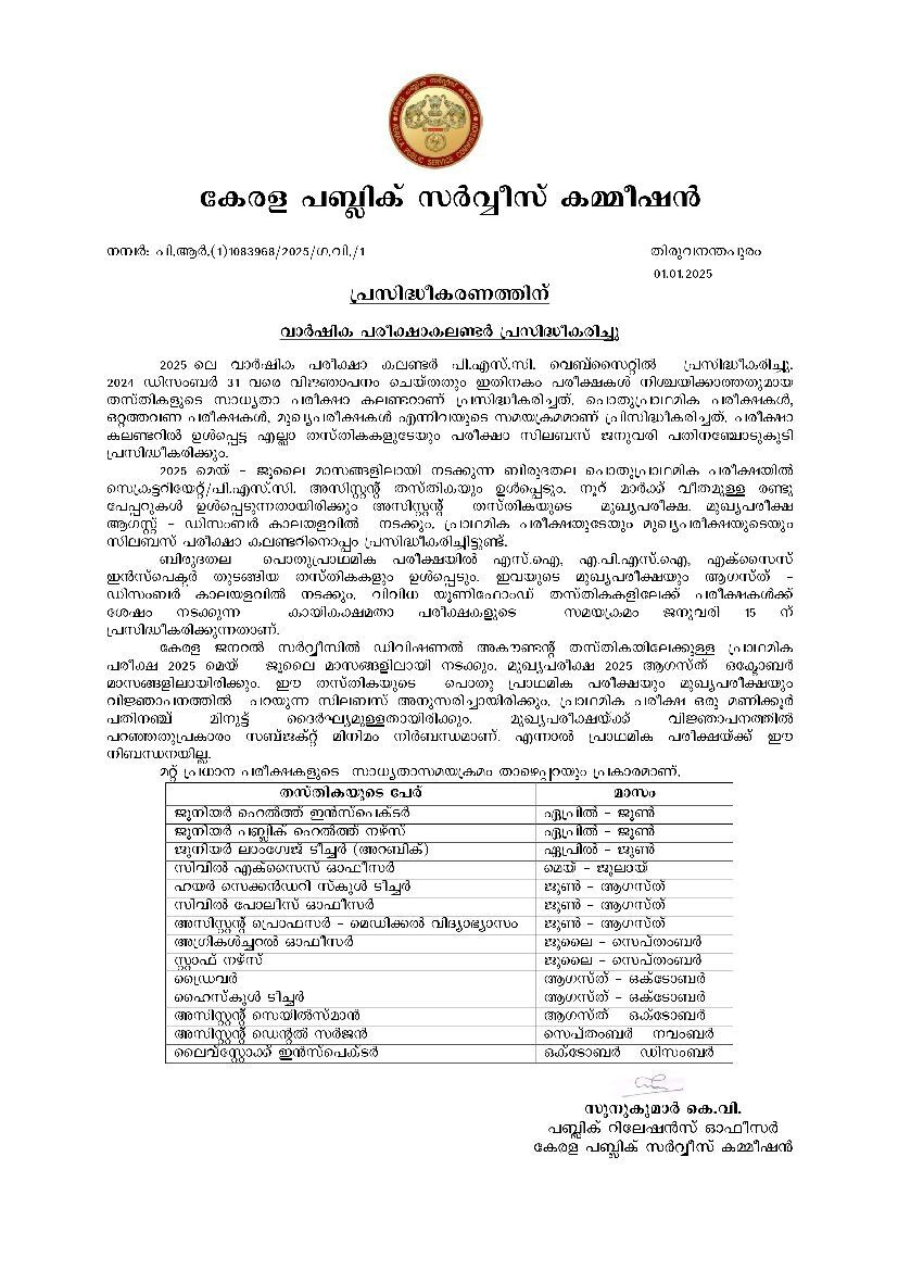 2025–ലെ പിഎസ്‌സി പരീക്ഷ കലണ്ടർ തയ്യാർ with Kerala Psc Exam Calendar July 2025