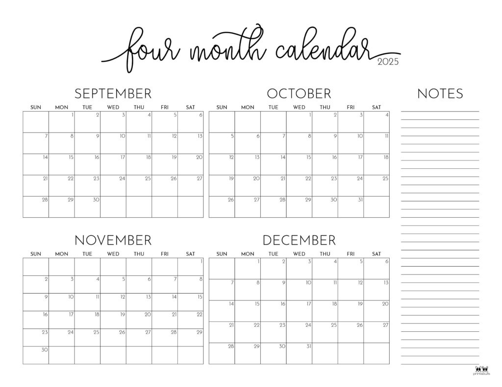2025 Four Month Calendars - 31 Free Printables | Printabulls inside 4 Month Calendar May June July August 2025