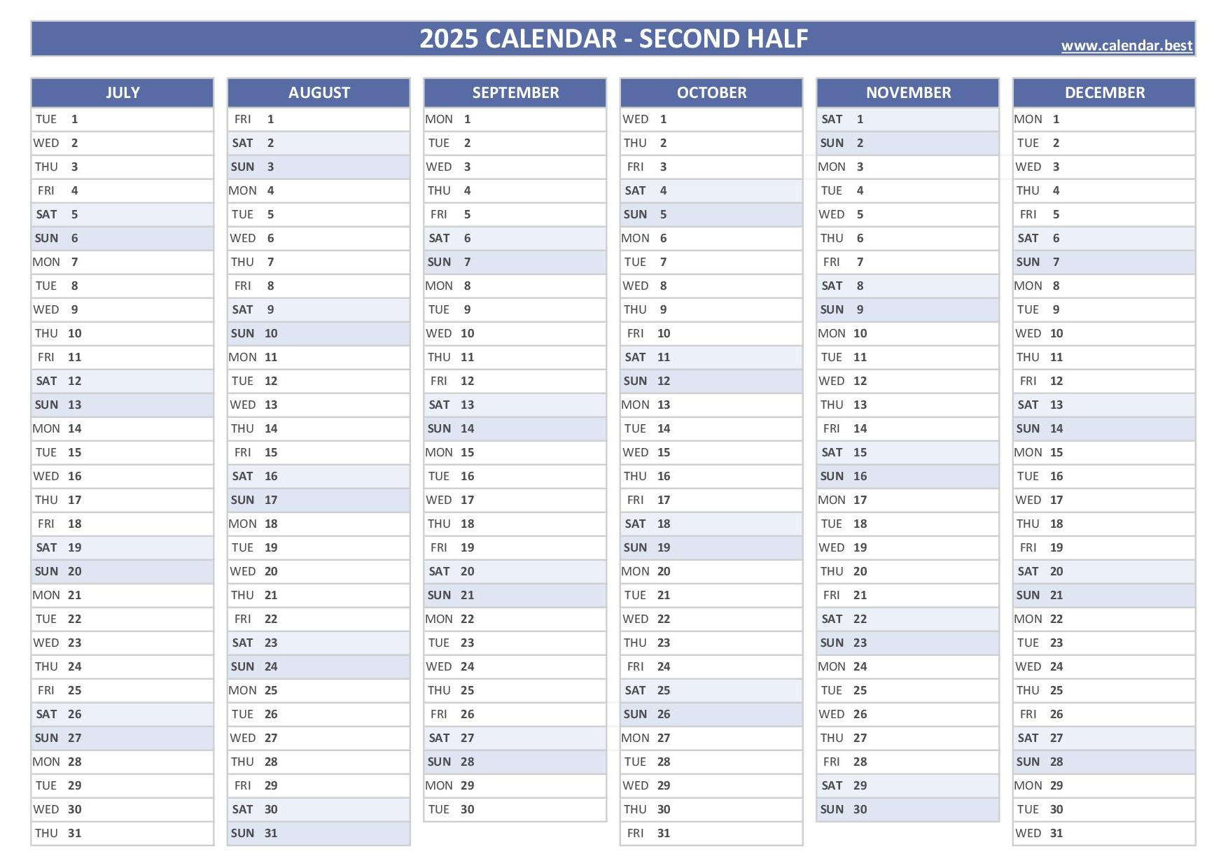 2025 Half Year Calendar To Print regarding General Blue July 2025 Calendar