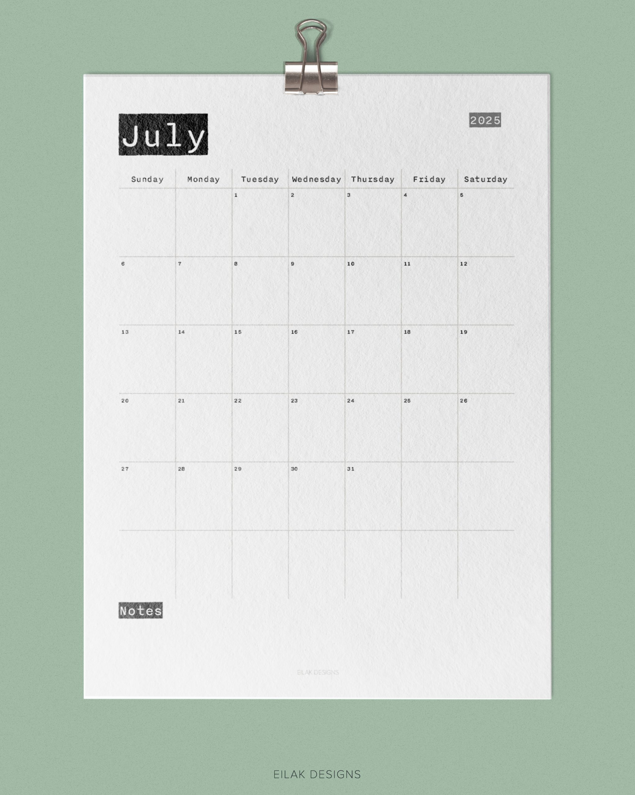 2025 Monthly Calendar Typewriter | Digital Download intended for July Calendar 2025 Waterproof