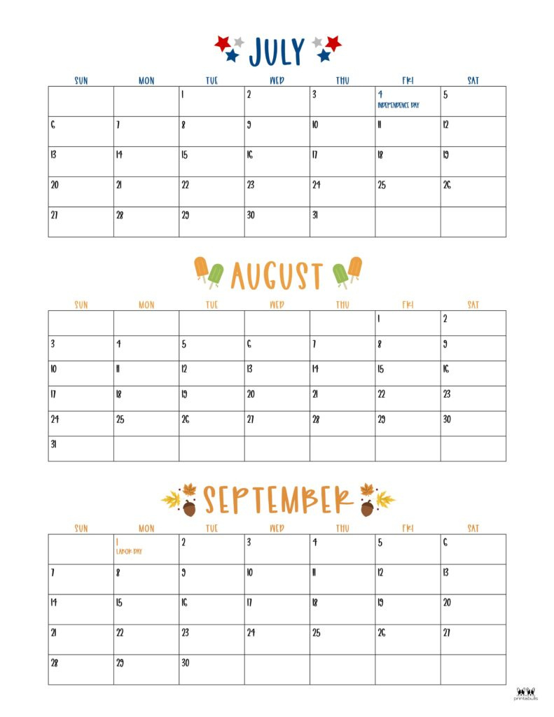 2025 Summer Calendars - 27 Free Printables | Printabulls pertaining to Printable Calendar July August September 2025