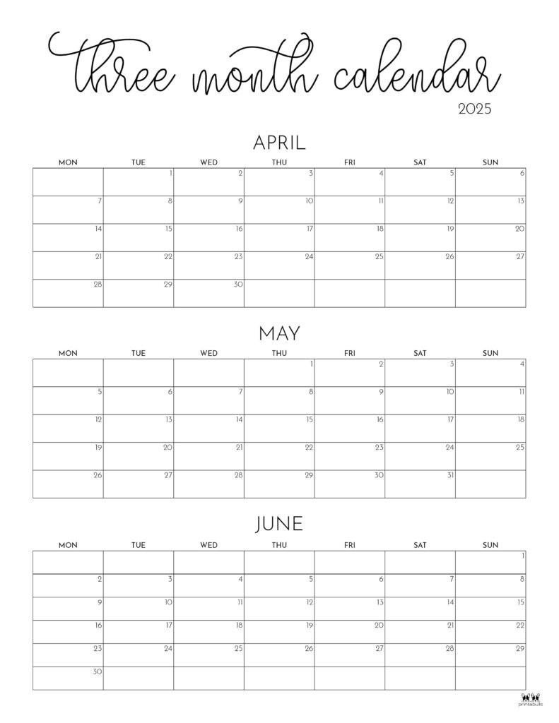 2025 Three Month/Quarterly Calendars - 36 Free Cals | Printabulls with regard to Printable 3 Month Calendar 2025 May June July