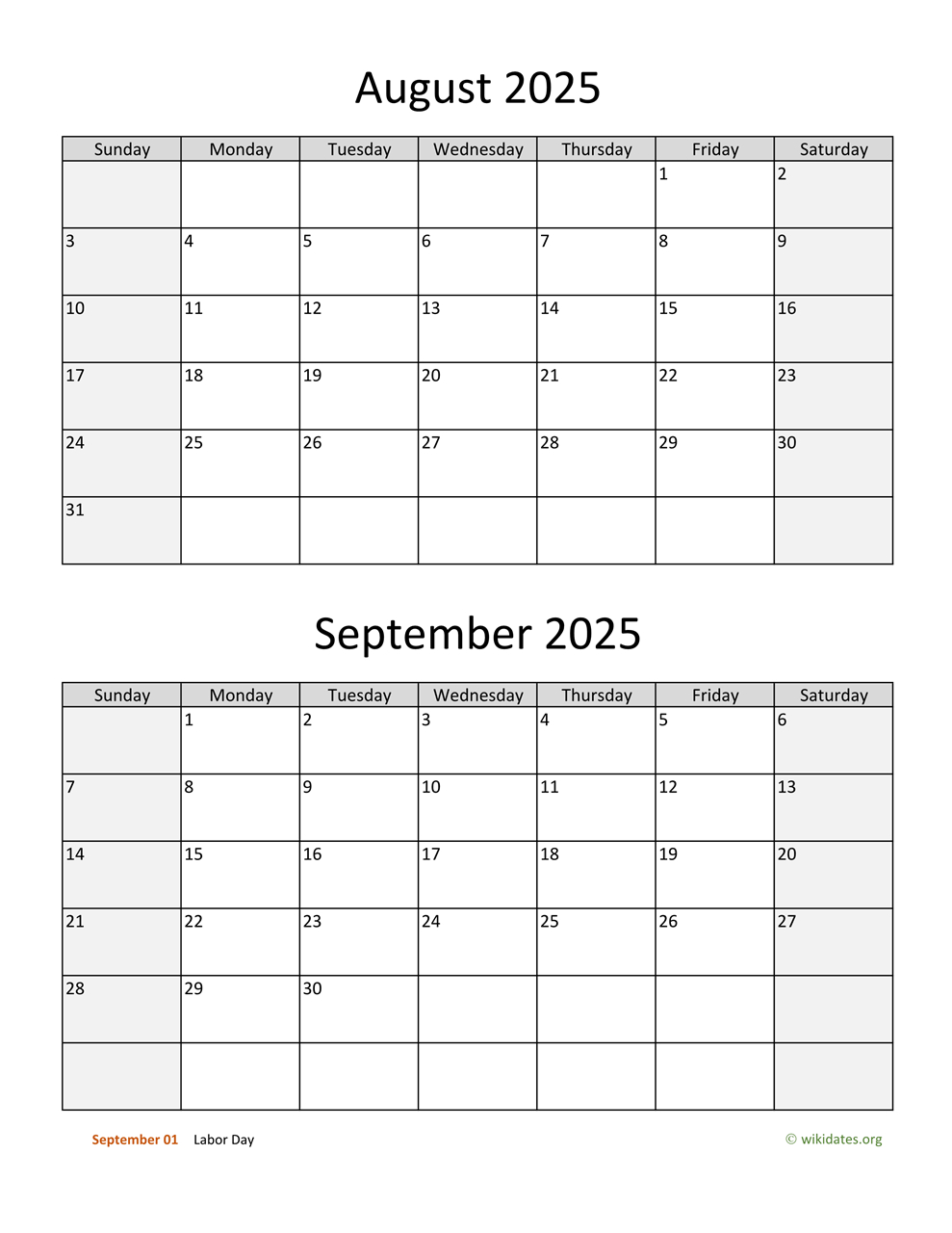 August And September 2025 Calendar | Wikidates throughout July August September 2025 Calendar Printable
