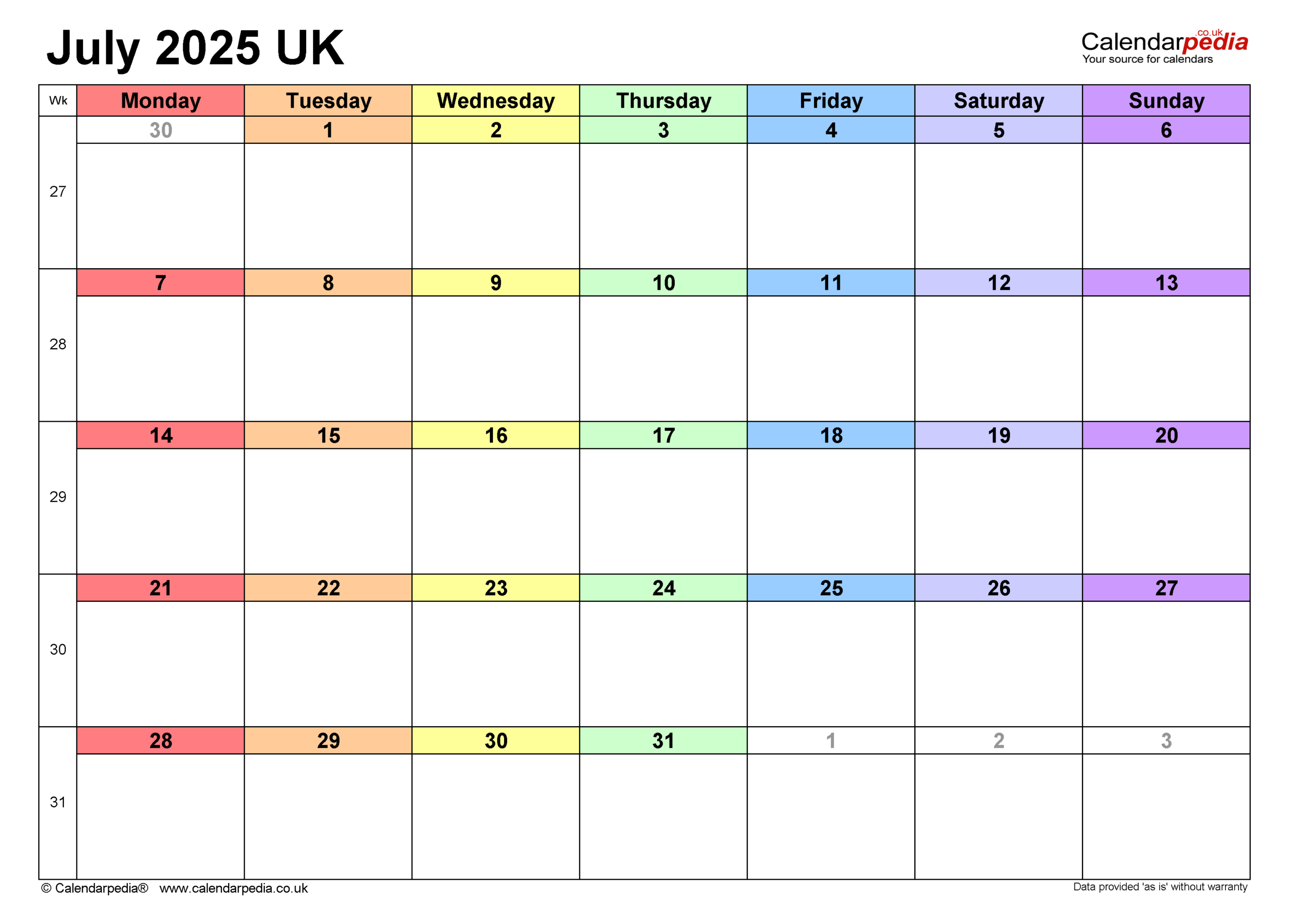 Calendar July 2025 Uk With Pdf, Excel And Word Templates inside July 2025 Calendar United Kingdom