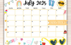 Editable July 2025 Summer Calendar, Printable July Calendar for July Calendar 2025 Homemade Gifts