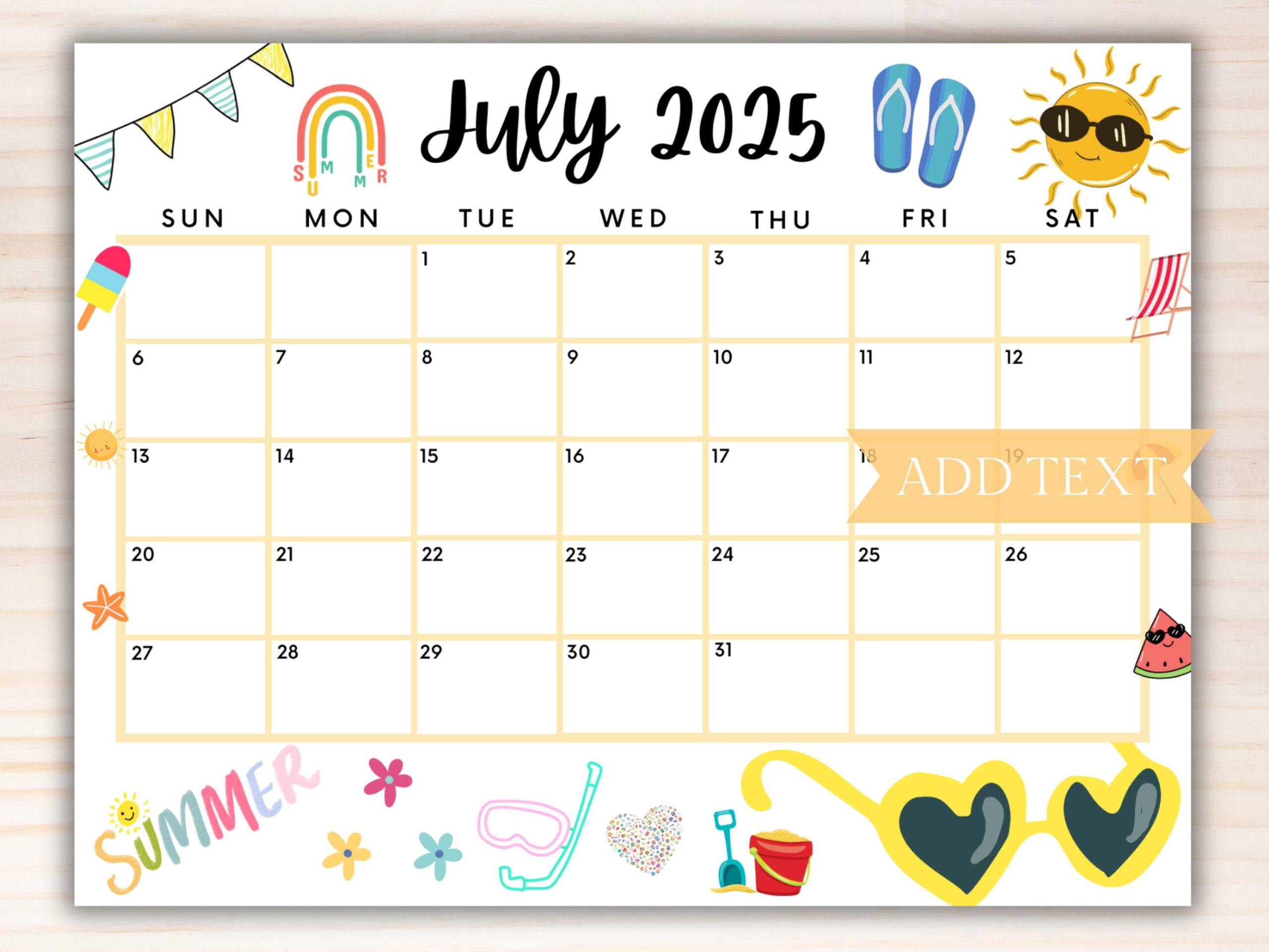 Editable July 2025 Summer Calendar, Printable July Calendar for July Calendar 2025 Homemade Gifts