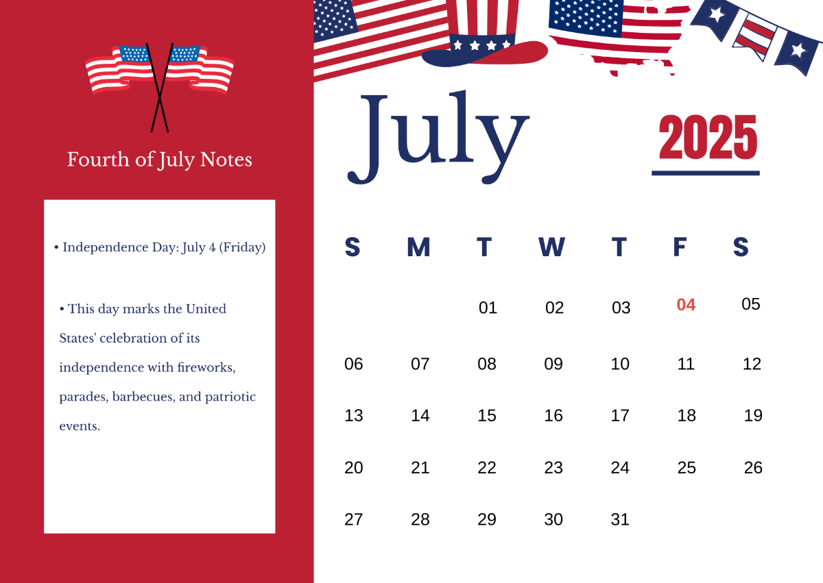 Free Fourth Of July 2025 Calendar Template To Edit Online within July 4 2025 Calendar Date
