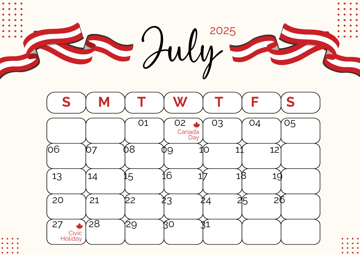 Free July 2025 Calendar Templates, Editable And Printable within July 2025 Canada Calendar Printable