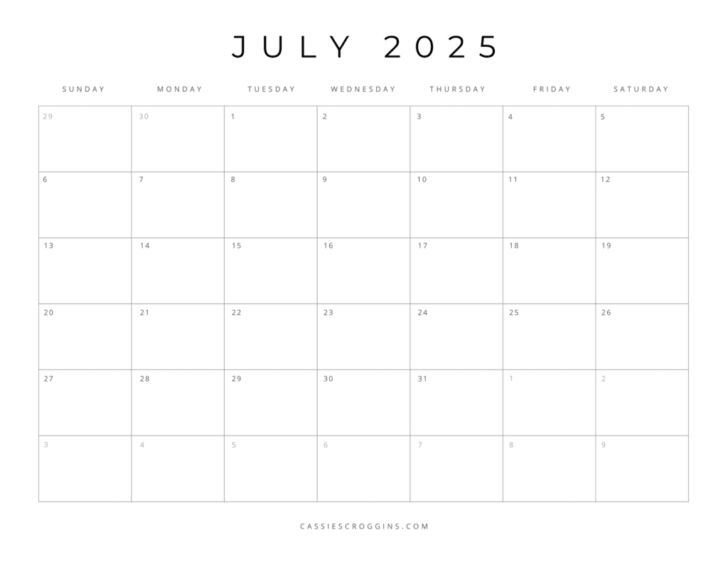 July 2025 Blank Printable Calendar