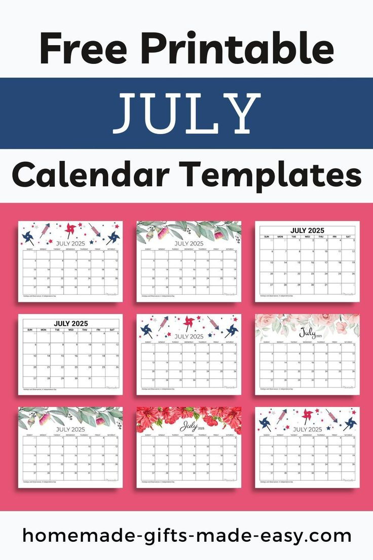 Free Printable July 2025 Calendar With Holidays | Homemade Gifts inside July 2025 Calendar Homemade Gifts Made Easy
