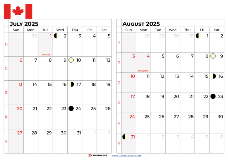 July Calendar 2025 with Holidays Canada