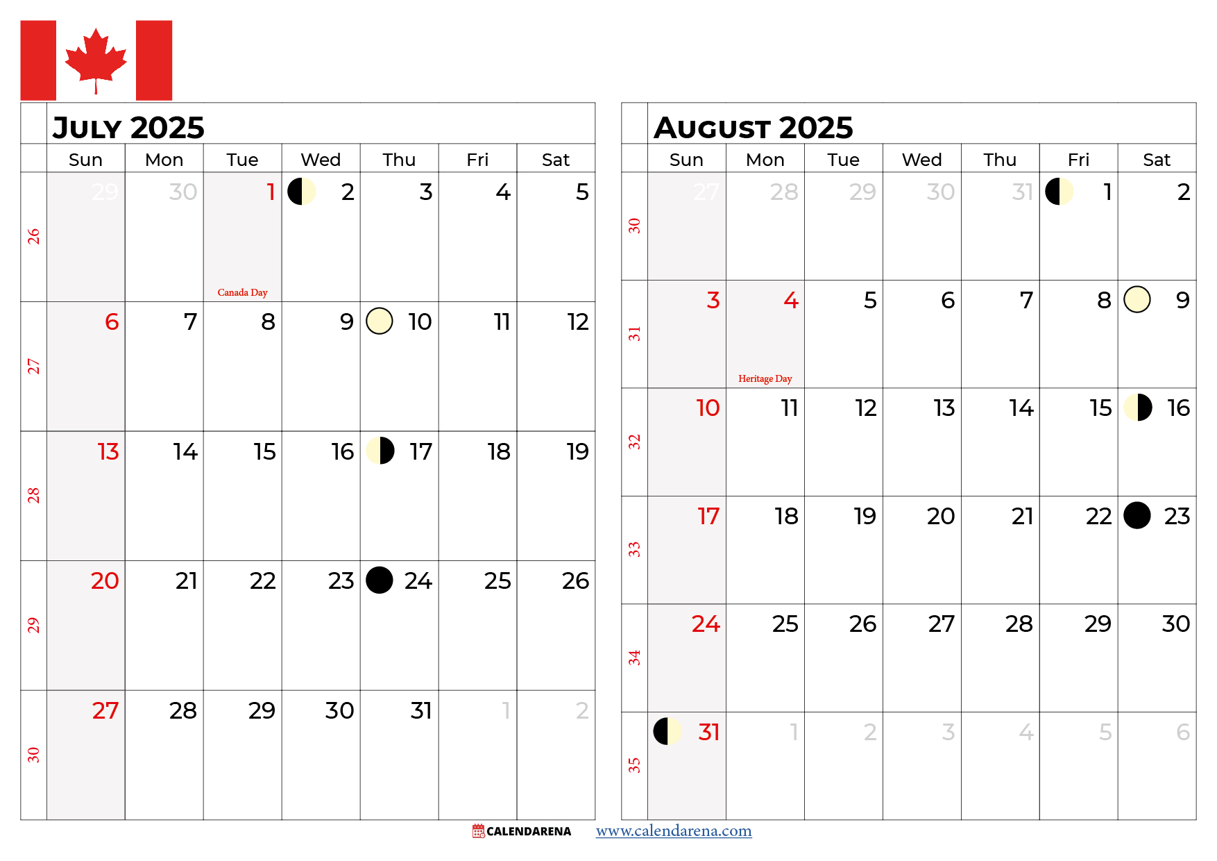 July 2025 Calendar Canada in July Calendar 2025 with Holidays Canada