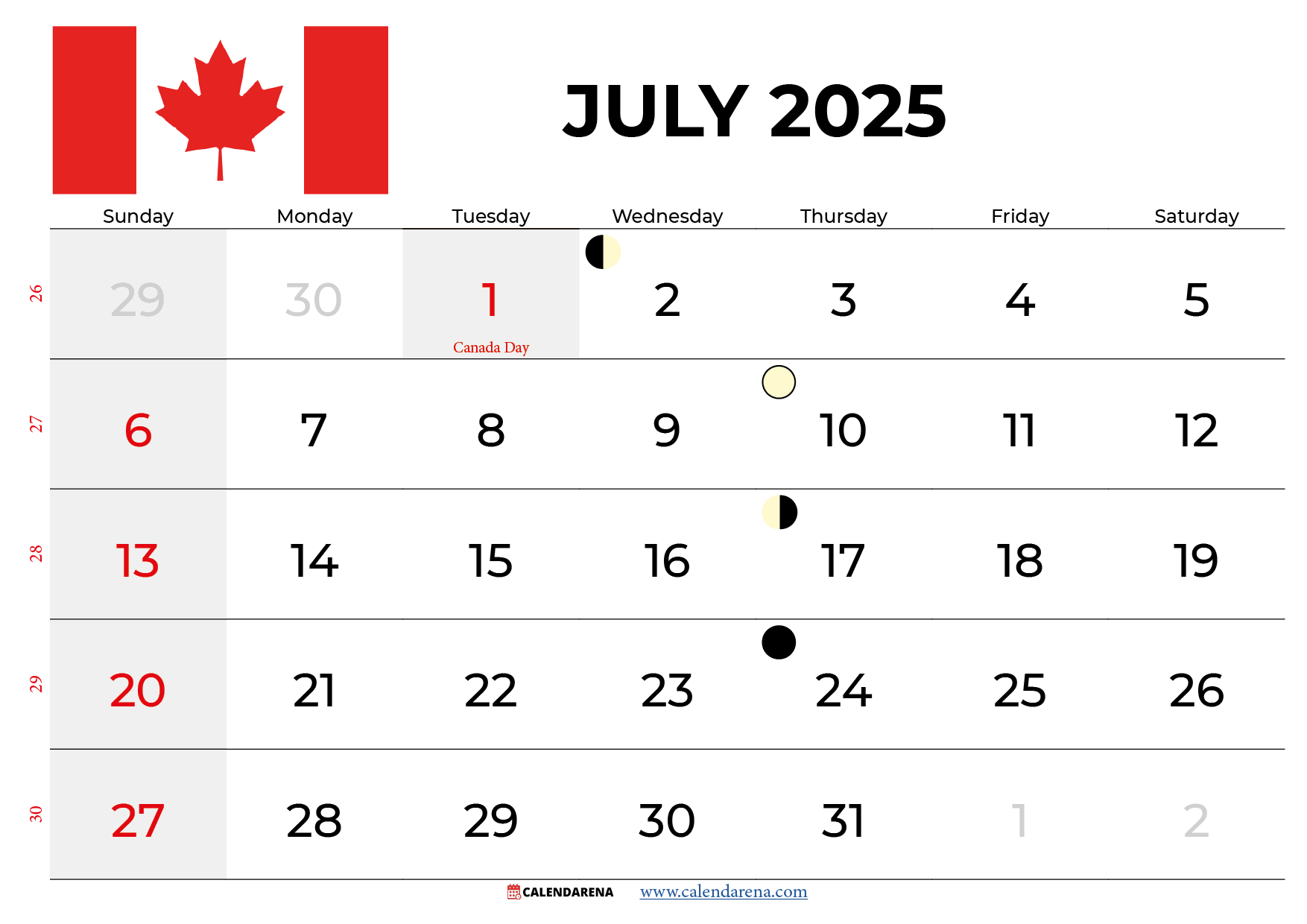 July 2025 Calendar Canada pertaining to July Calendar 2025 Canada