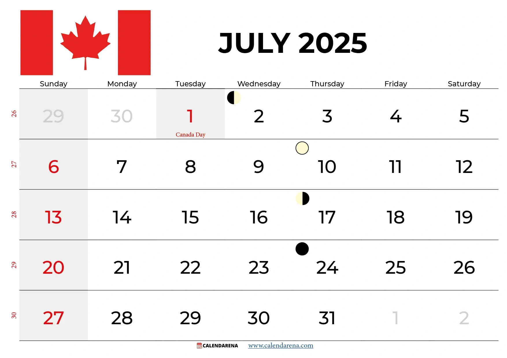 July 2025 Calendar Canada With Holidays in July 2025 Canada Calendar Printable