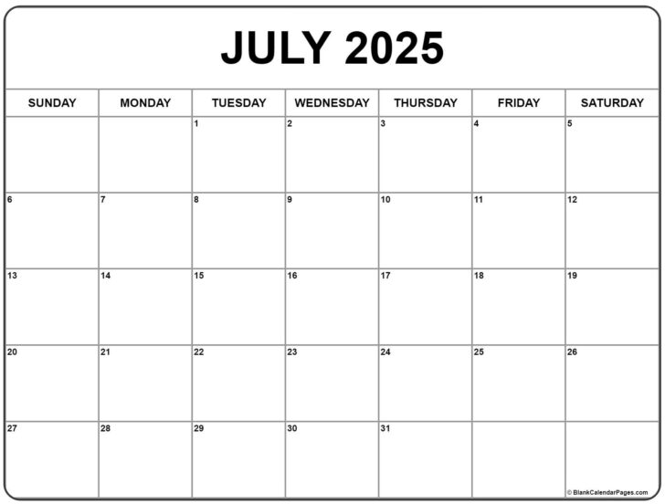 July 2025 Month Calendar Printable