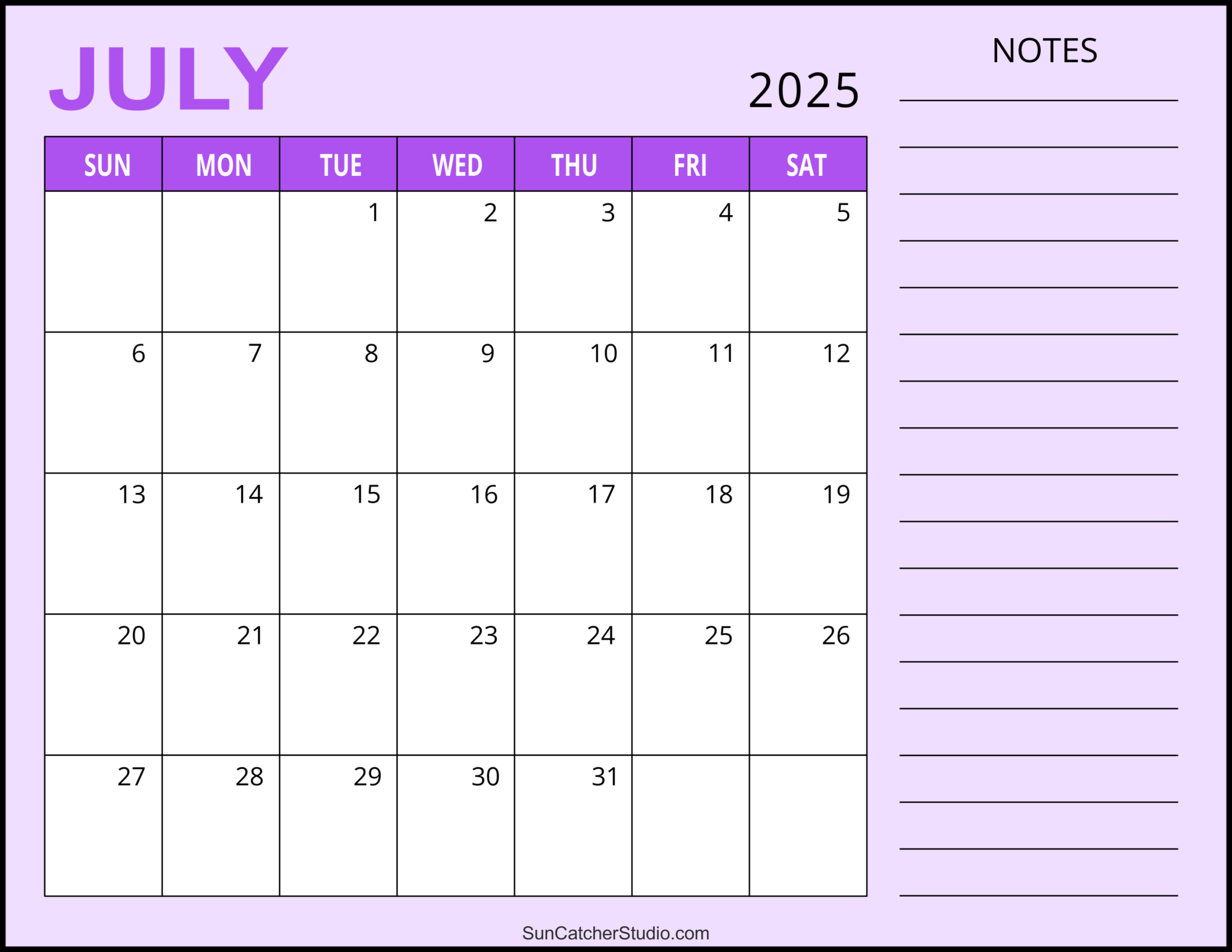 July 2025 Calendar (Free Printable) – Free Printables, Monograms for July 2025 Calendar With Notes