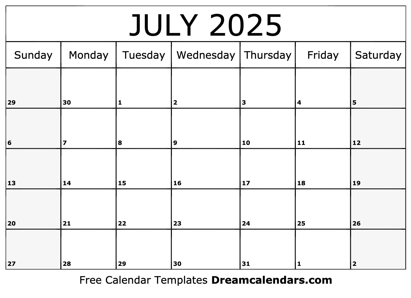 July 2025 Calendar - Free Printable With Holidays And Observances inside July 13 2025 Calendar