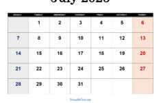 July 2025 Calendar Printable Pdf Template With Holidays for July Calendar 2025 Monday To Sunday