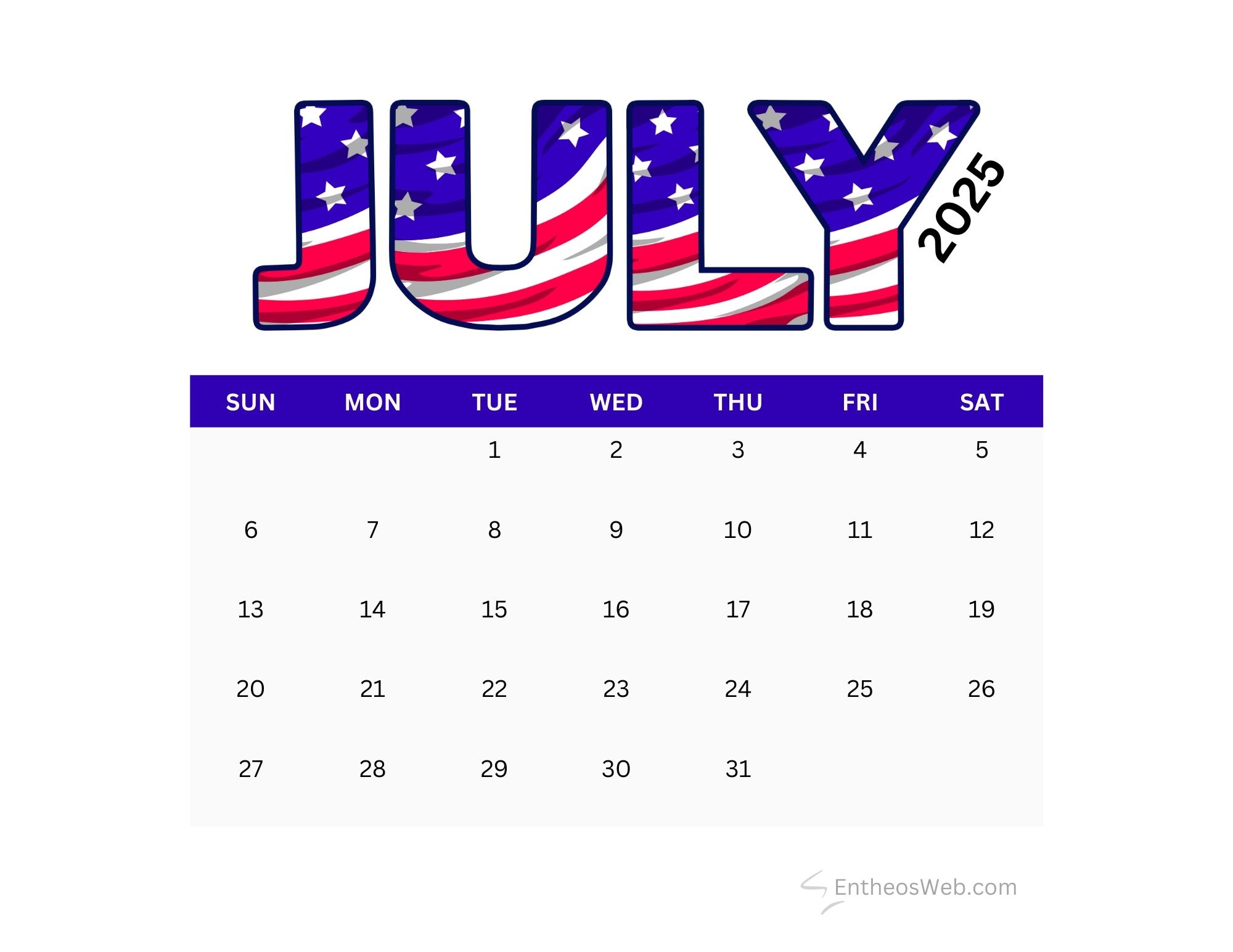 July 2025 Calendar Printables | Entheosweb intended for July 4th 2025 Calendar