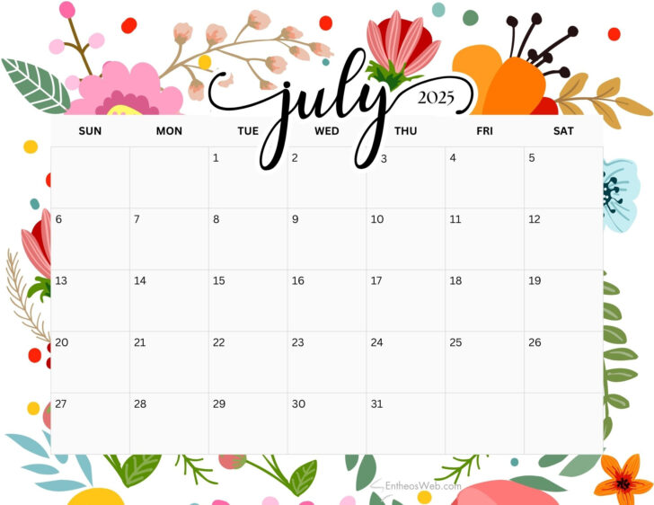 Free July Printable Calendar 2025