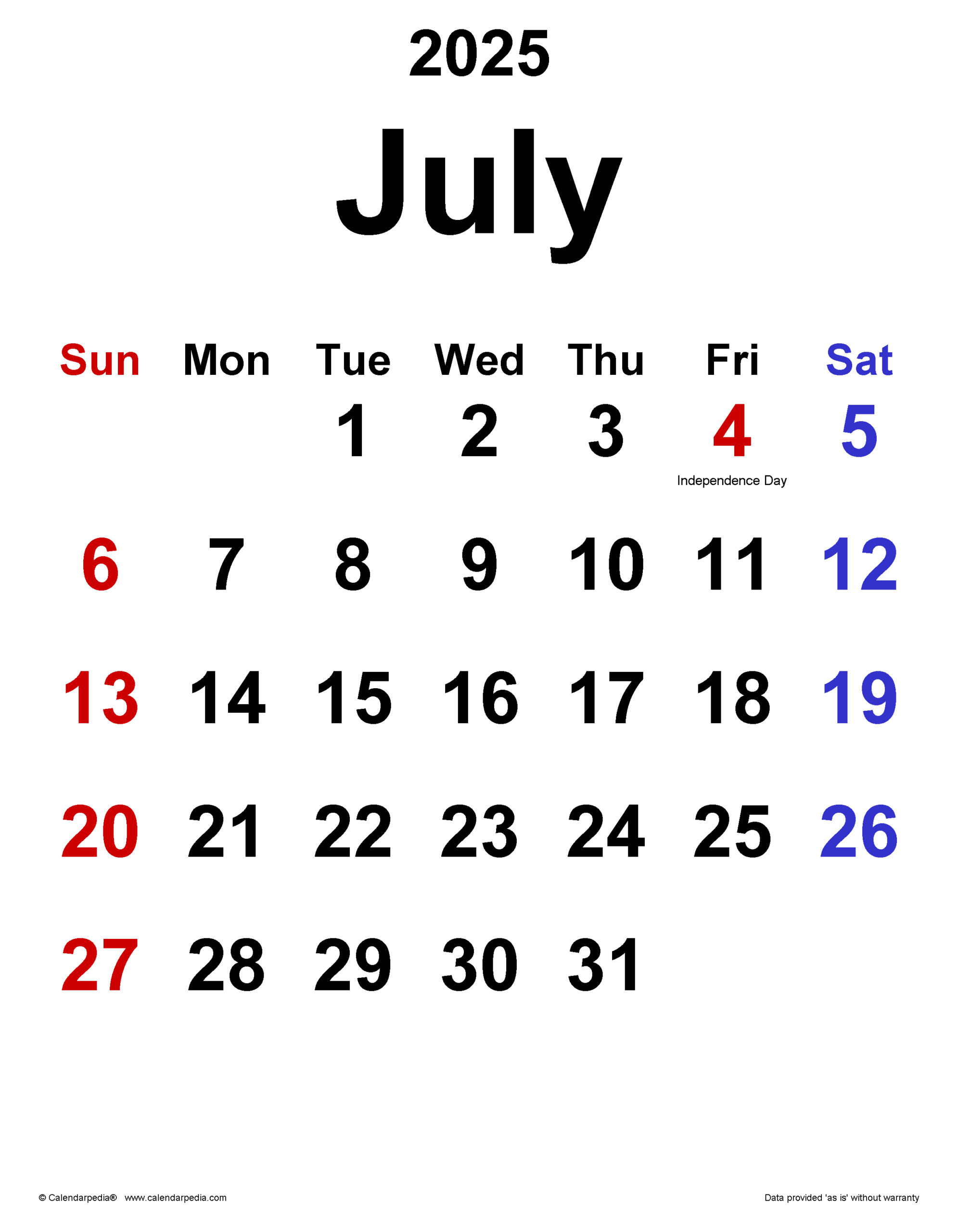 July 2025 Calendar | Templates For Pdf, Excel And Word for July Calendar 2025 Word