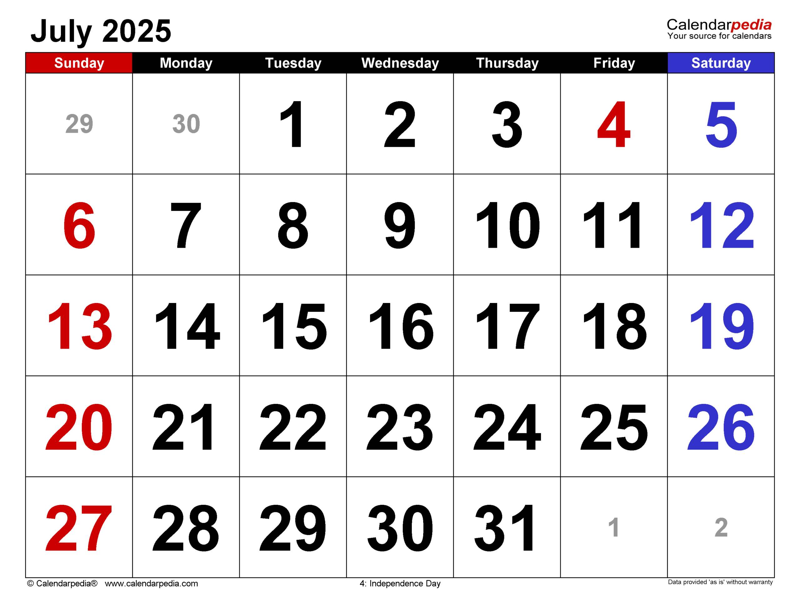 July 2025 Calendar | Templates For Pdf, Excel And Word with regard to July 1 2025 Calendar