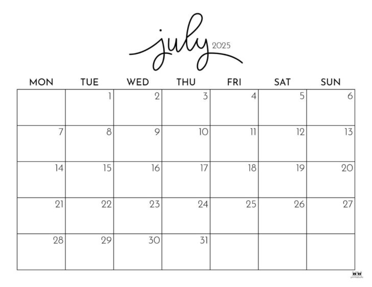 July 2025 Calendar Printable with Holidays