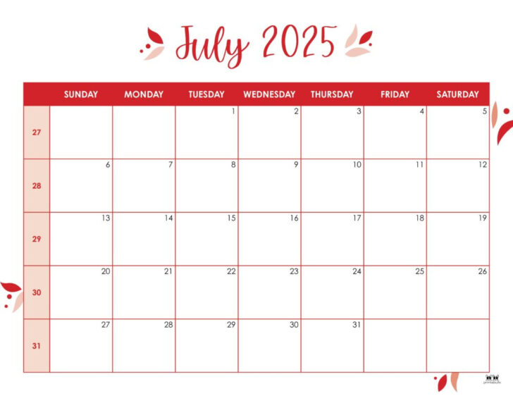 July 2025 Printable Calendar with Holidays