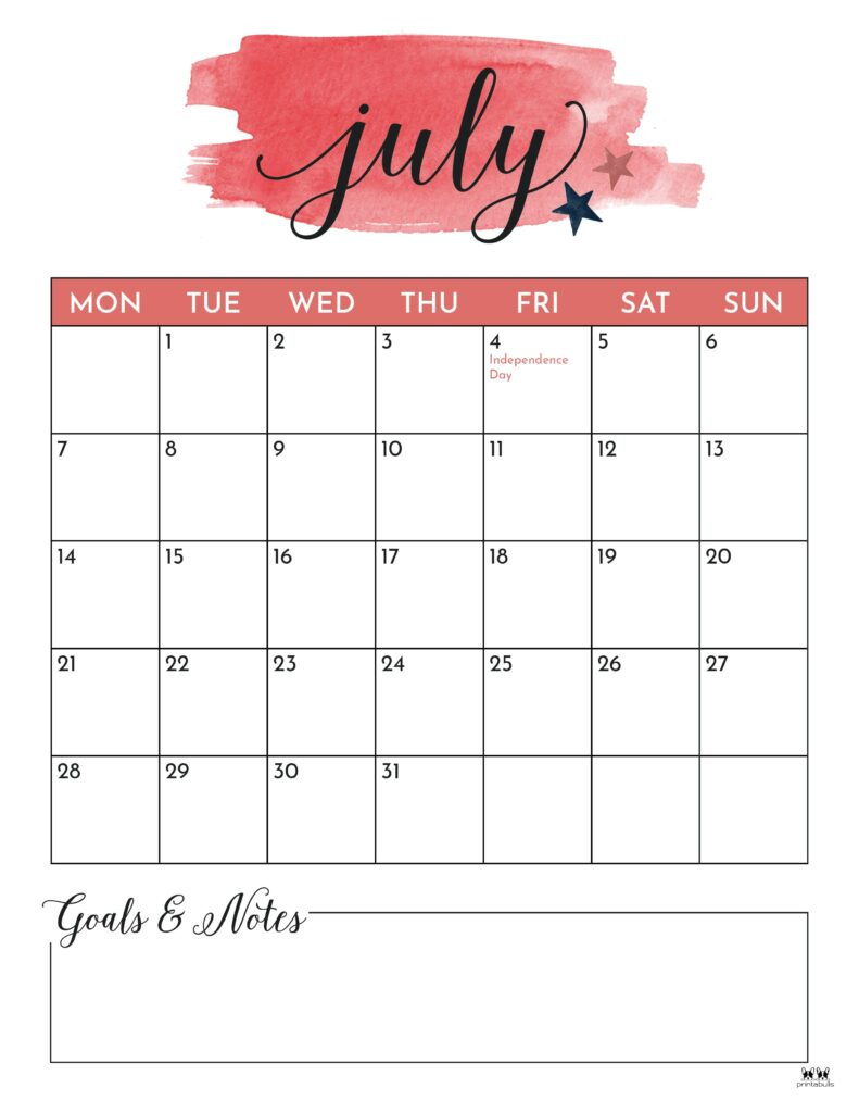 July 2025 Calendars - 107 Free Printables | Printabulls in July 2025 Calendar Printable Portrait
