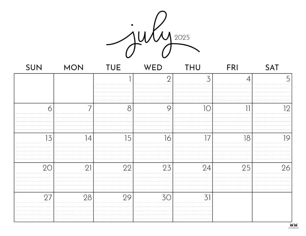 July 2025 Calendars - 107 Free Printables | Printabulls pertaining to Blank July 2025 Calendar Printable
