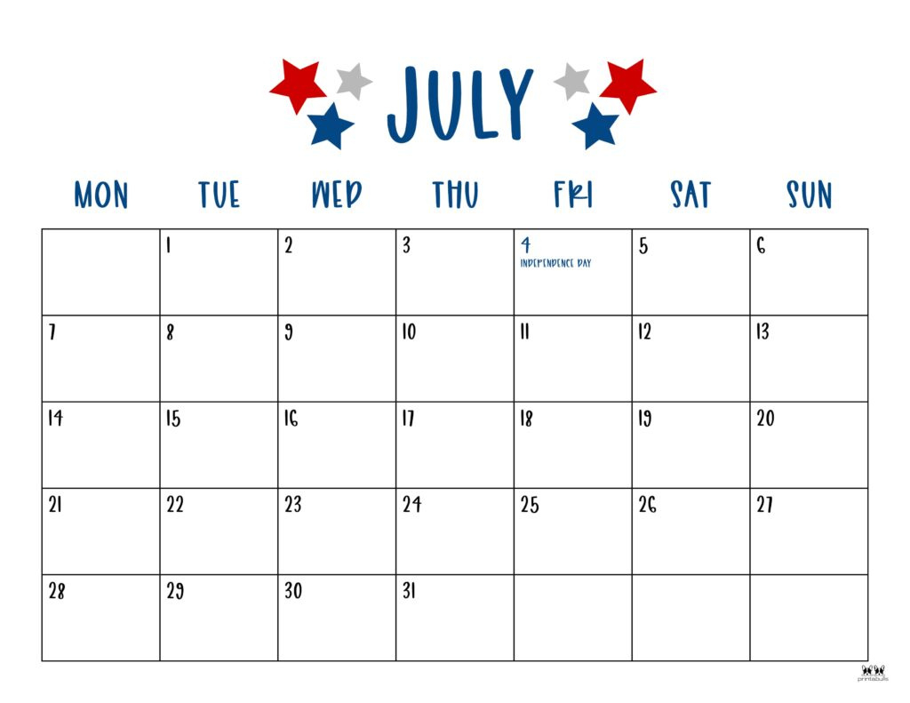 July 2025 Calendars - 107 Free Printables | Printabulls pertaining to National Day Calendar July 2025