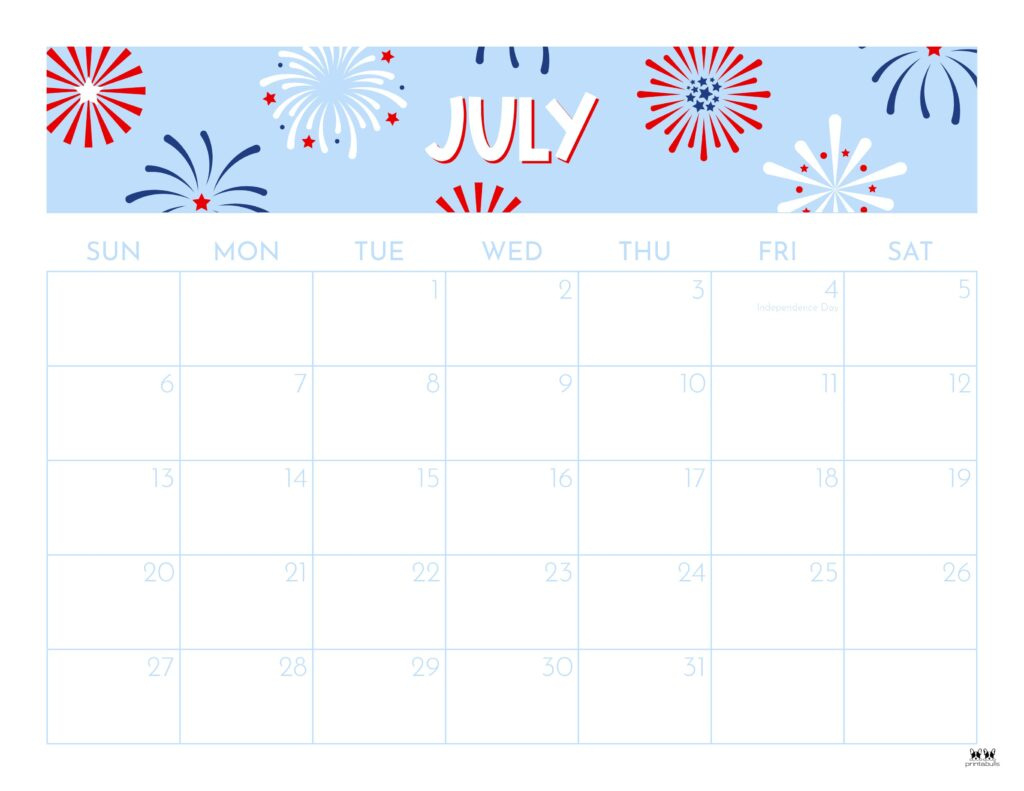 July 2025 Calendars - 107 Free Printables | Printabulls throughout Cute July 2025 Calendar Printable