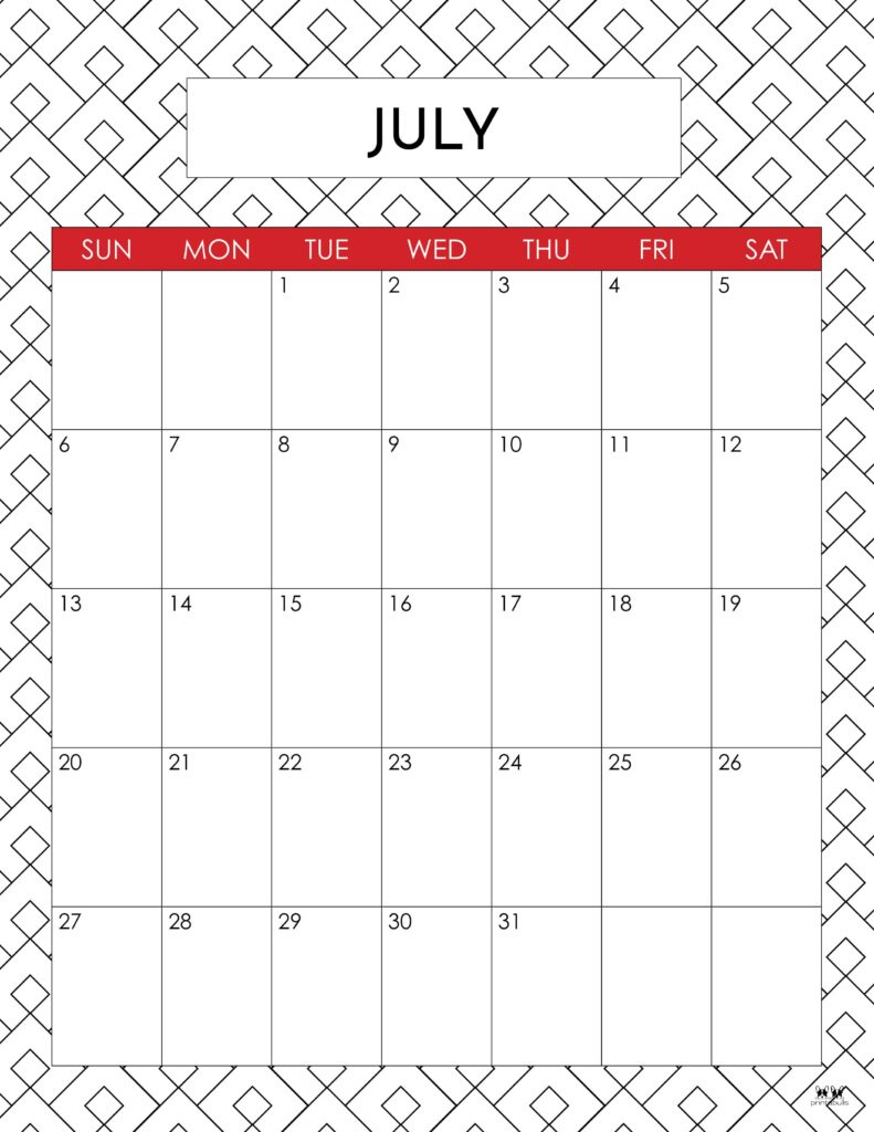July 2025 Calendars - 107 Free Printables | Printabulls throughout July Calendar 2025 Printable with Lines