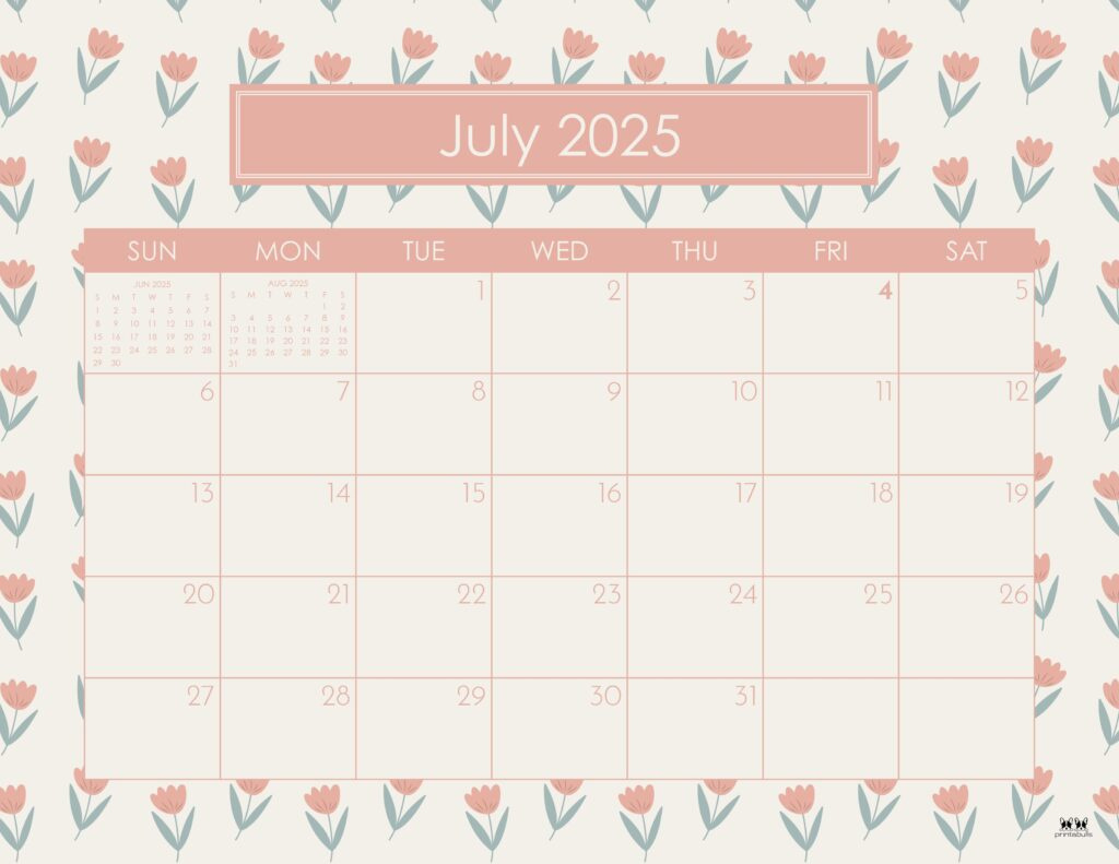 July 2025 Calendars - 107 Free Printables | Printabulls within Cute July 2025 Calendar Printable