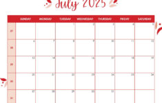 July 2025 Calendars – 107 Free Printables | Printabulls within July 2025 Calendar with Holidays Printable Free