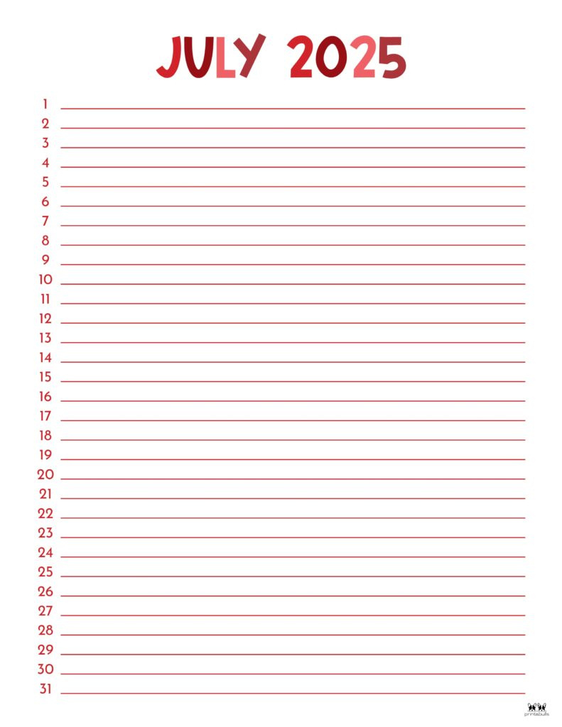 July 2025 Calendars - 107 Free Printables | Printabulls within Lined Calendar July 2025